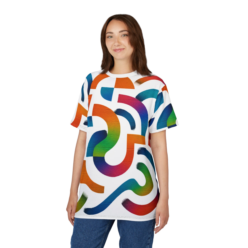 Abstract Rainbow Maze Tee — All-Over Print Colorful Graphic T-Shirt