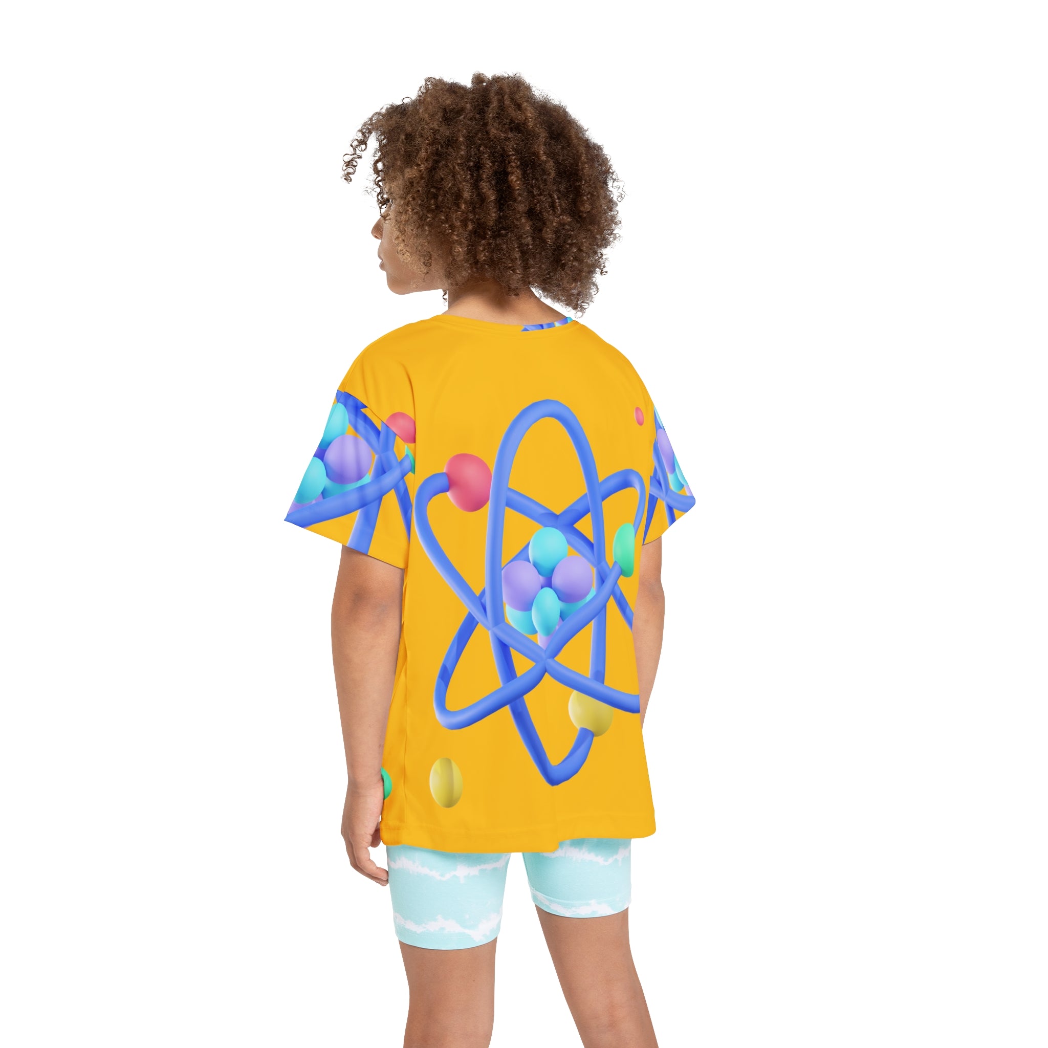 Kids Atomic Science Graphic Tee — Bright Yellow All-Over Print Jersey