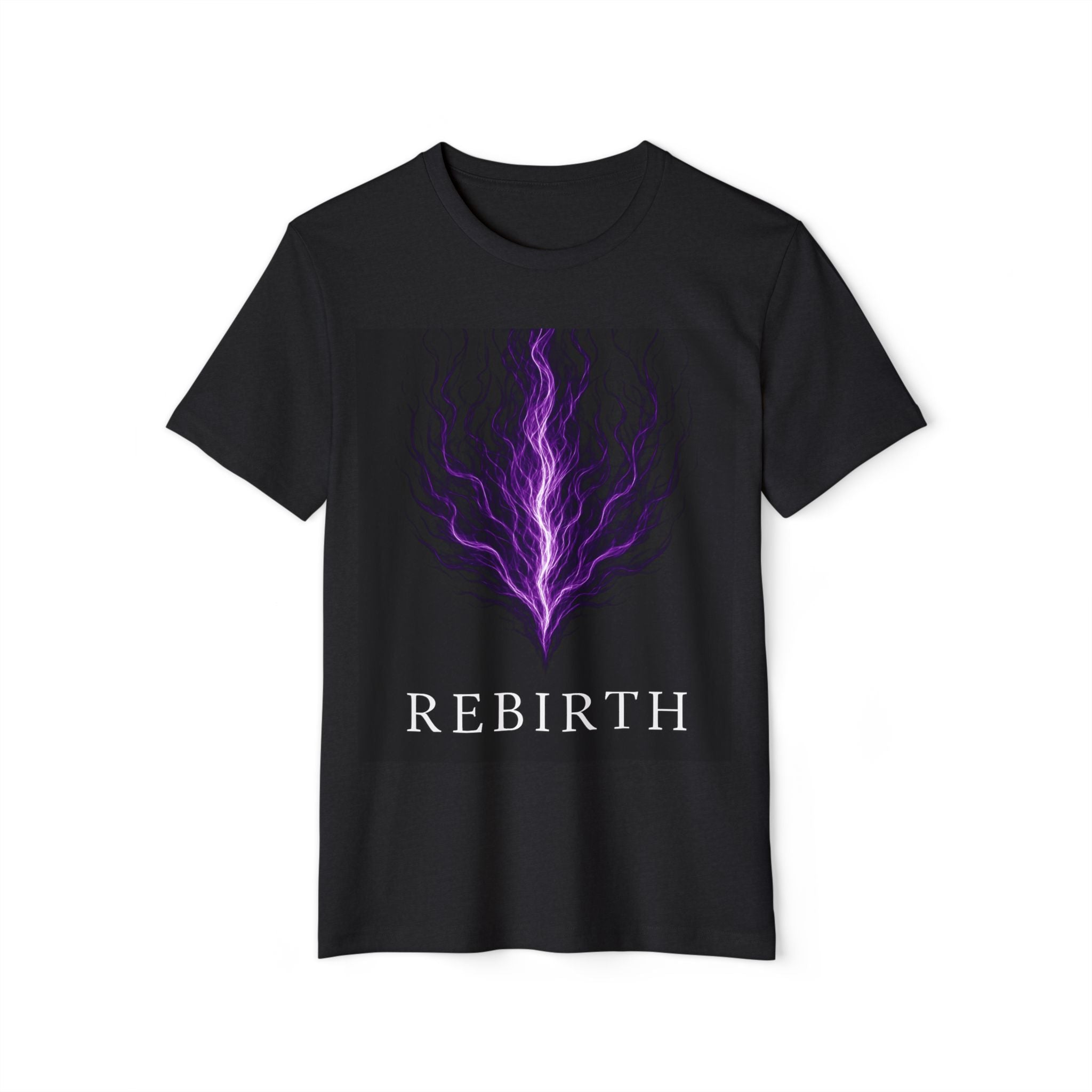 Rebirth Graphic Tee — Purple Flame Spiritual T‑Shirt