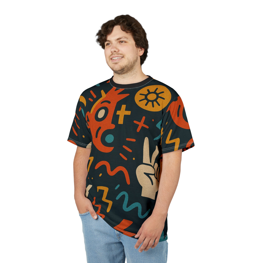 Vibrant Graphic Unisex Tee - Retro Style AOP Design