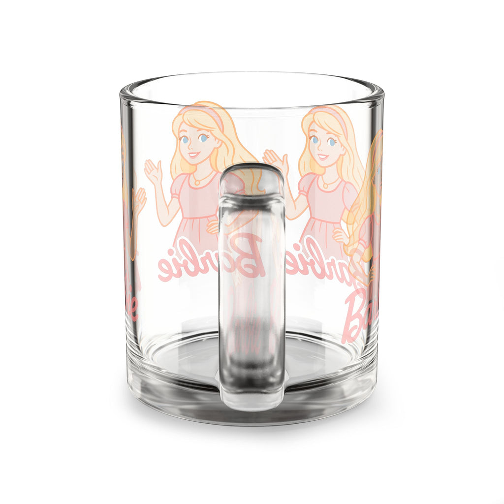 Glass Mug — Retro Blonde Doll Illustration "Barbie" Clear 10oz Coffee Cup