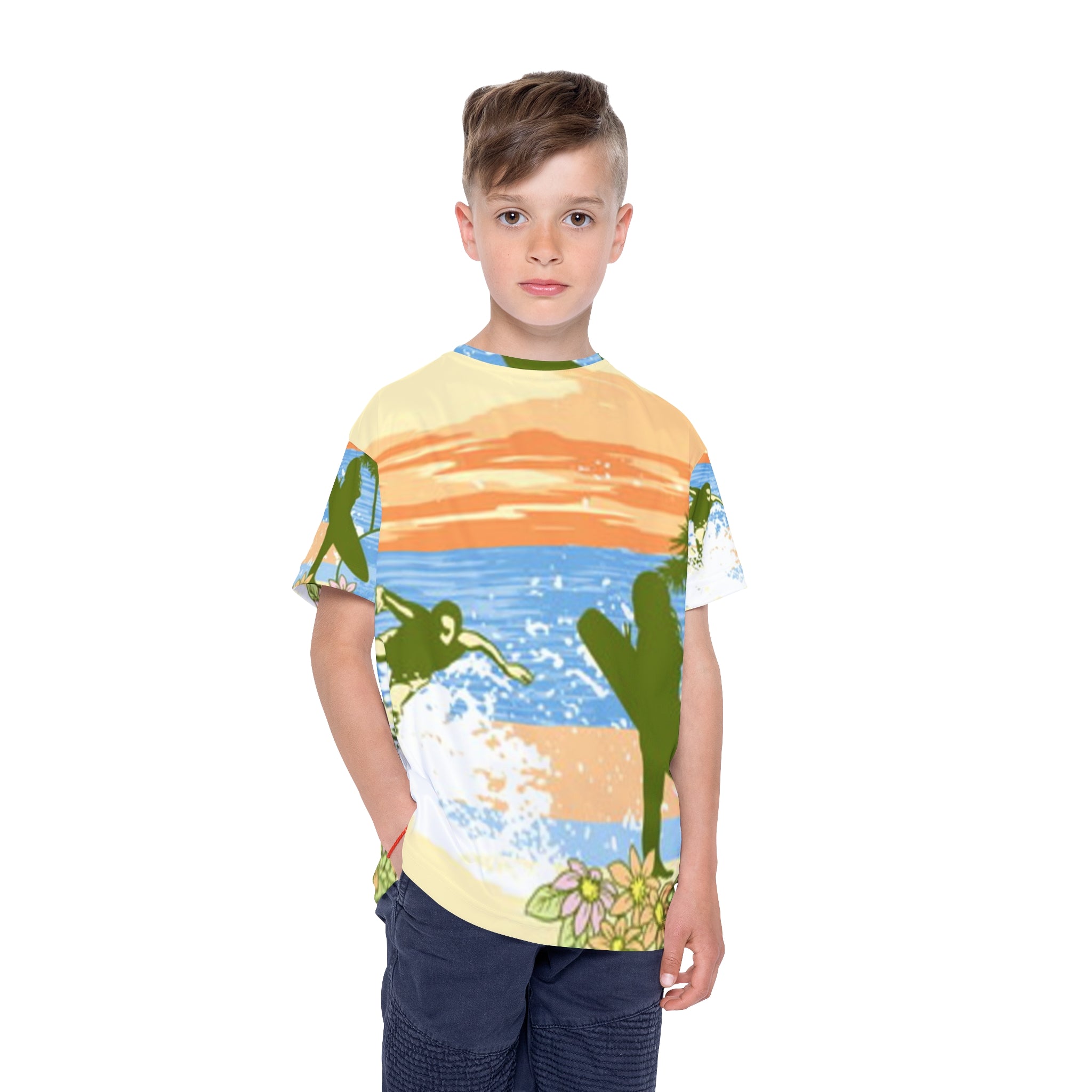 Kids Surf Sunset Jersey — All-Over-Print Beach Tee