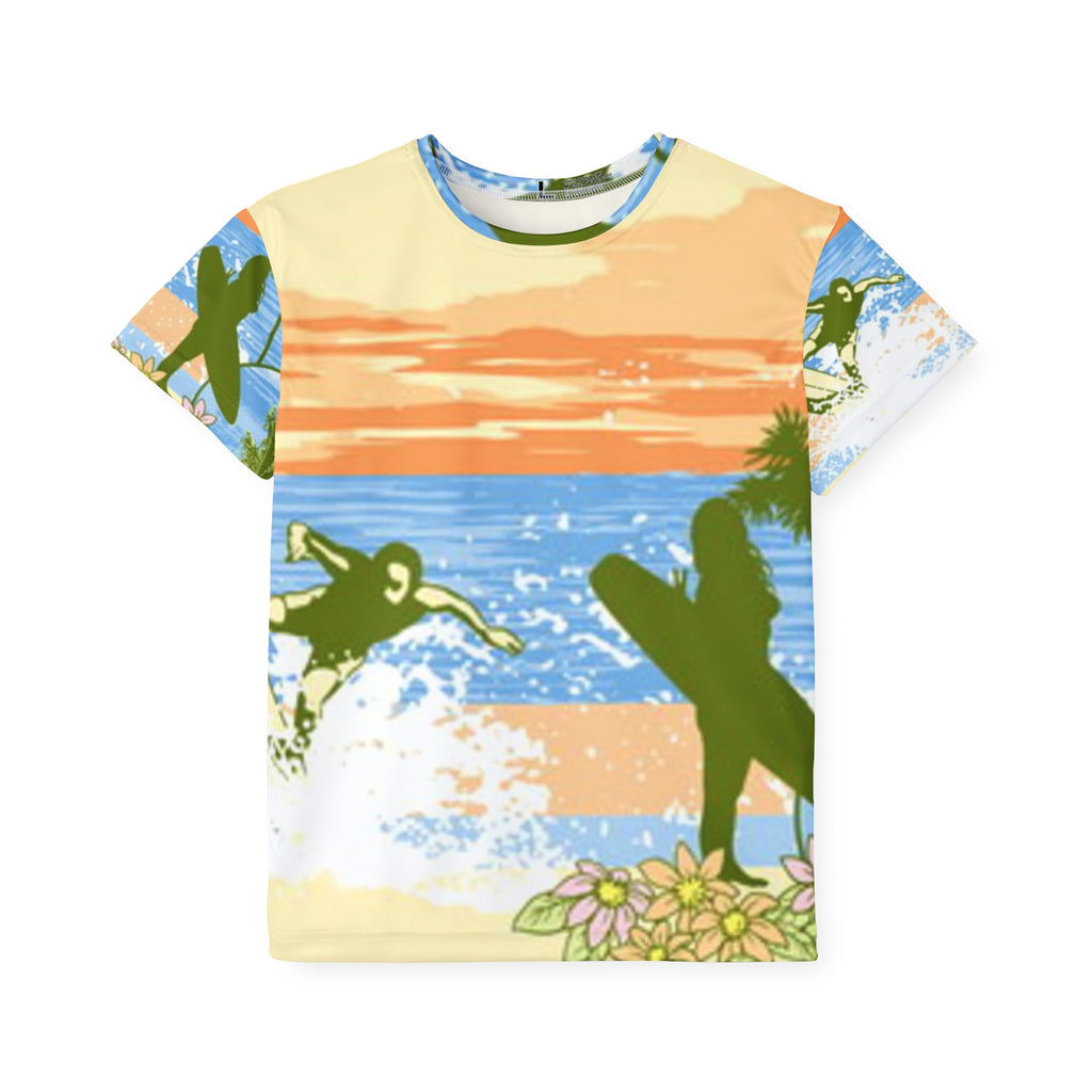 Kids Surf Sunset Jersey — All-Over-Print Beach Tee