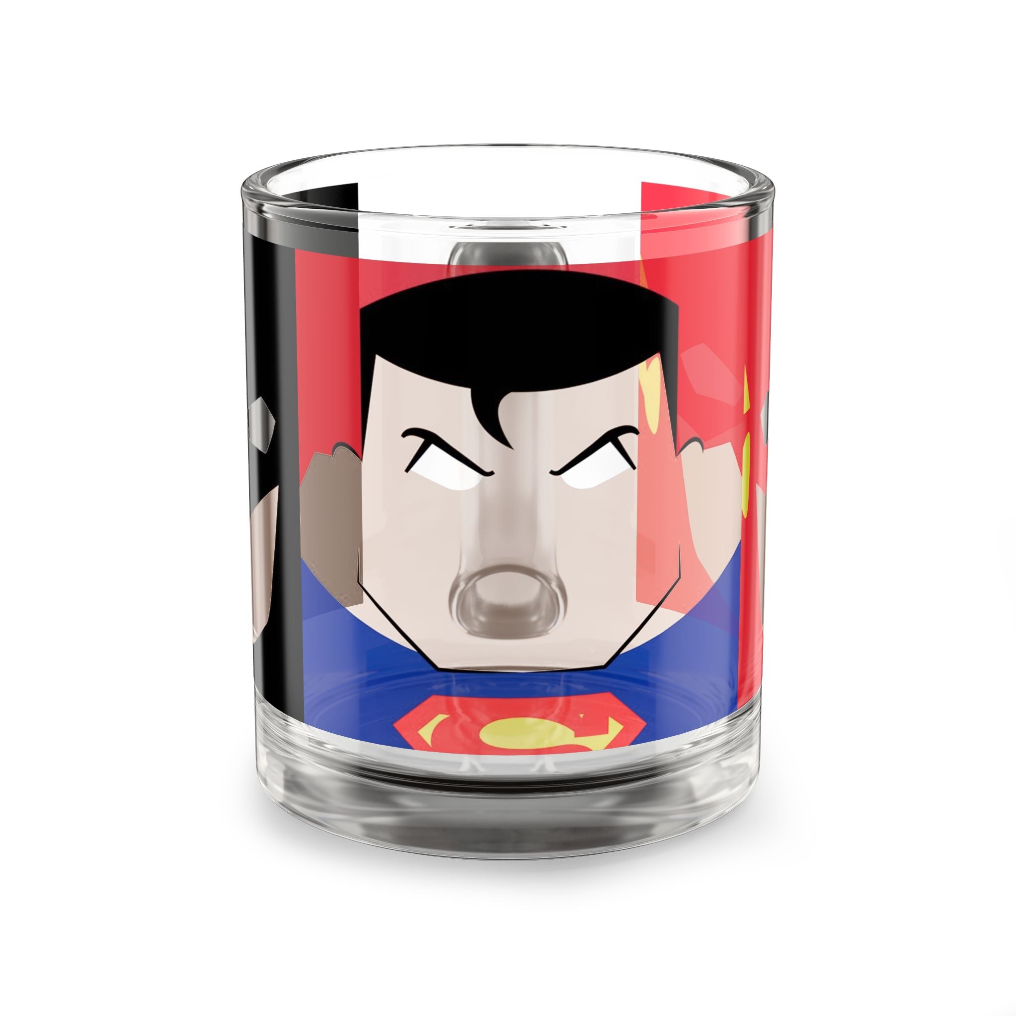 Superhero Glass Mug — Stylized Batman & Superman 10oz Coffee Cup