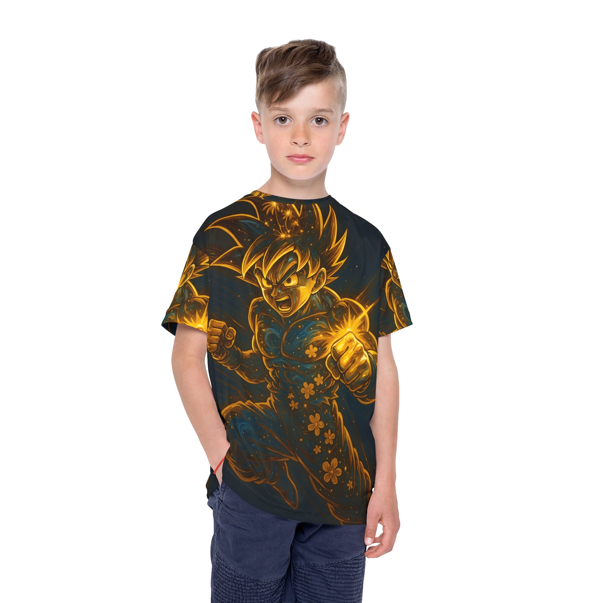 Kids Energy Glow Sports Jersey — Golden Anime Fighter Graphic