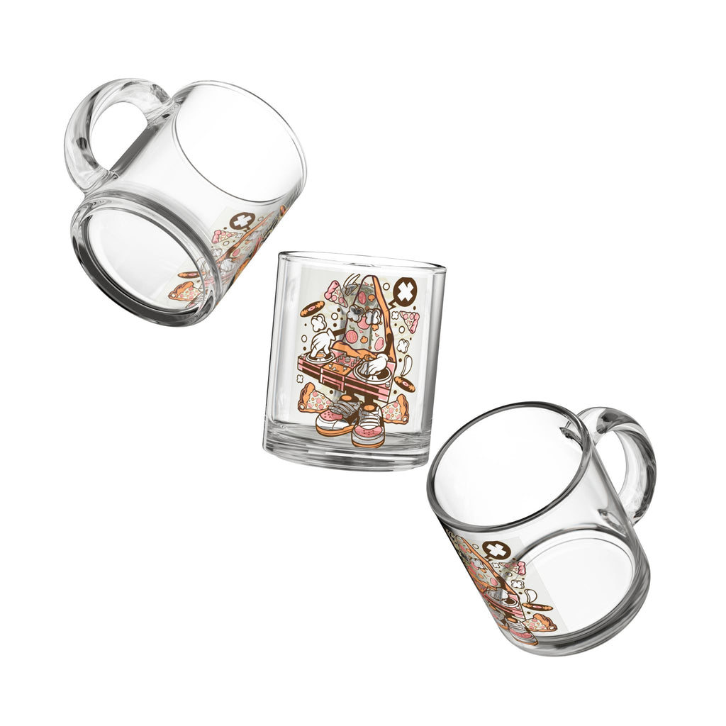 Glass Mug — Retro Pizza DJ Cartoon 10oz