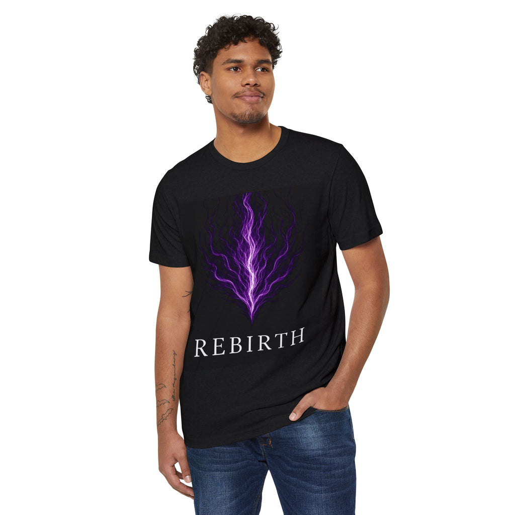 Rebirth Graphic Tee — Purple Flame Spiritual T‑Shirt