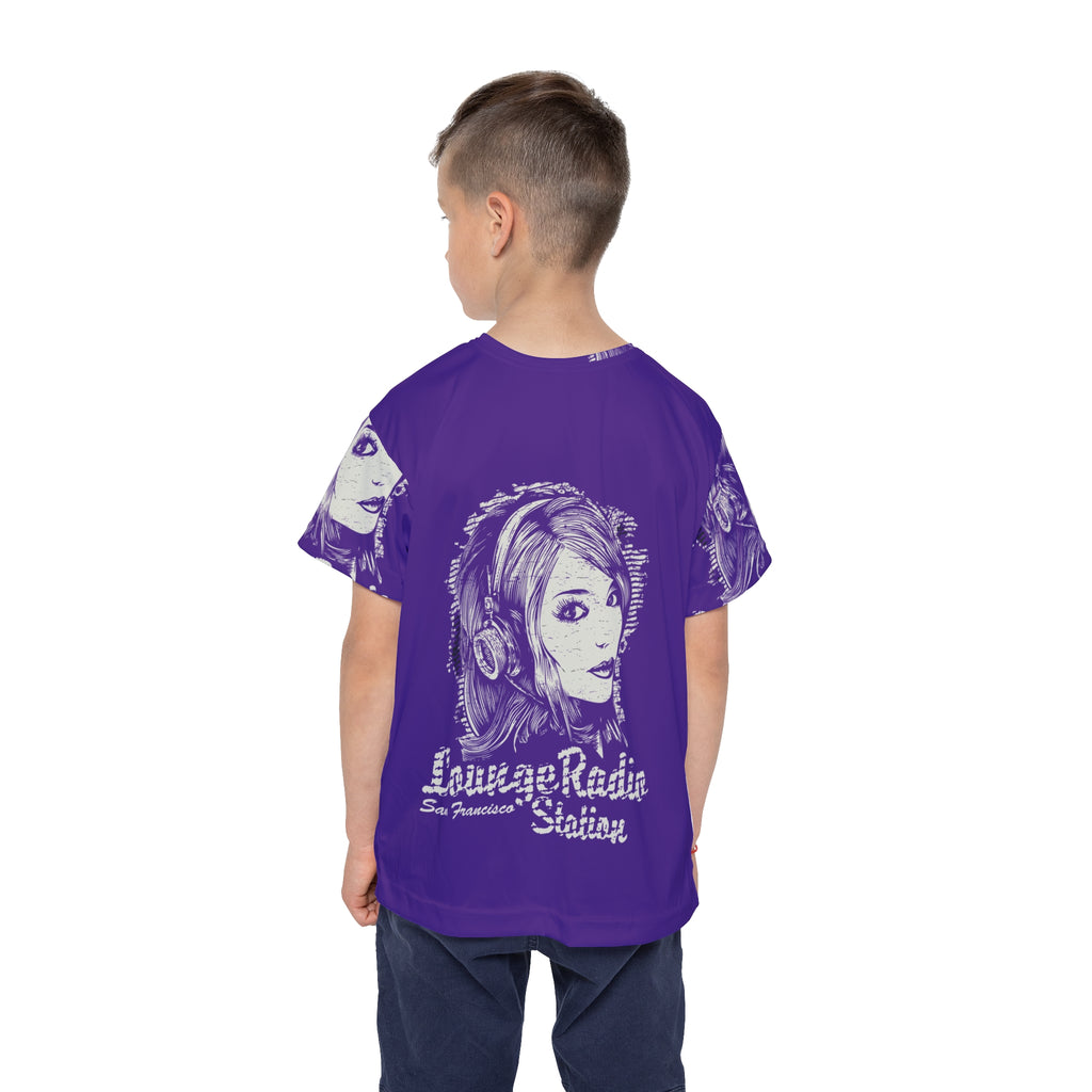Kids Jersey — Retro 'Lounge Radio Station' Graphic Tee (Purple)