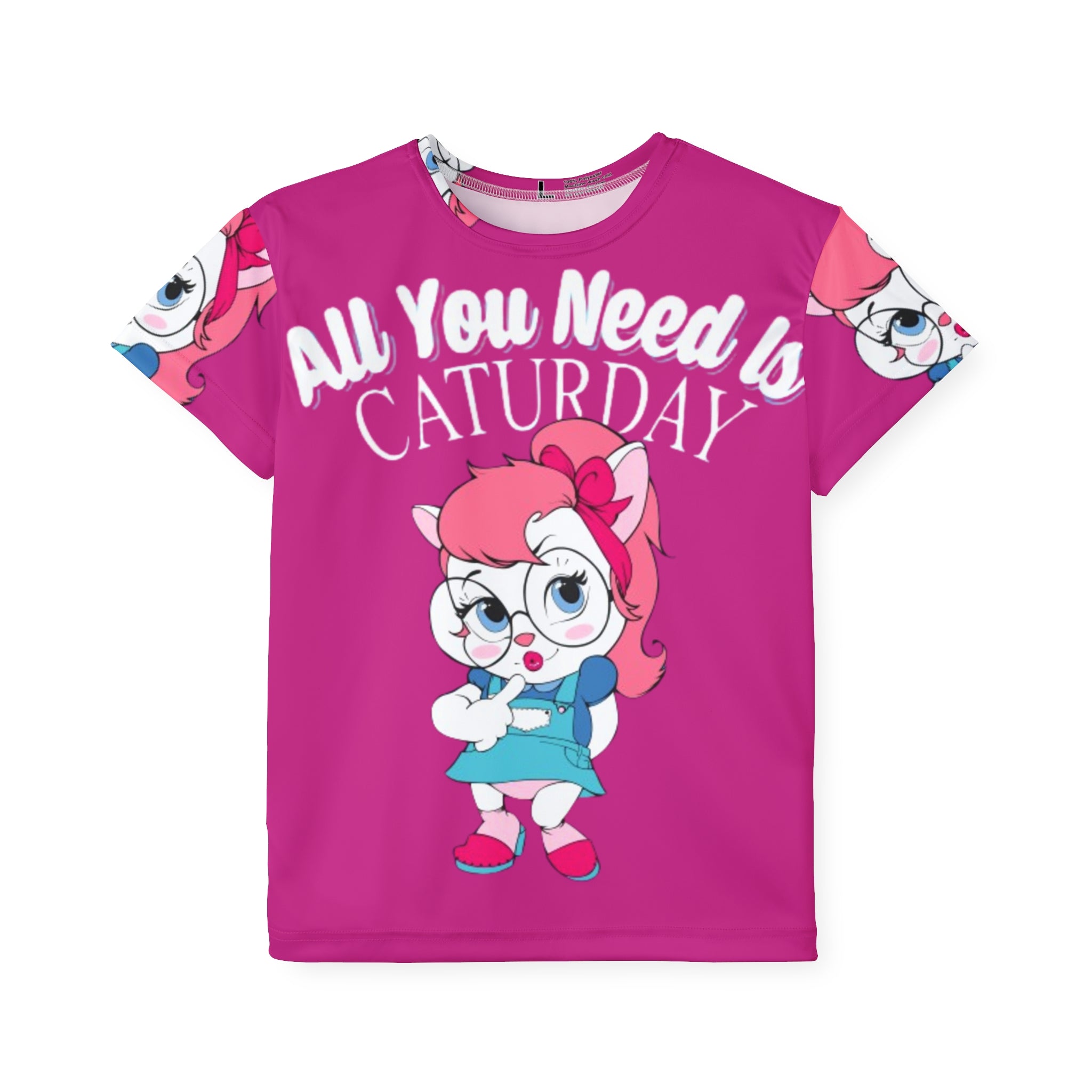 Kids Jersey — "All You Need Is Caturday" Cute Cat Girl Athletic Tee