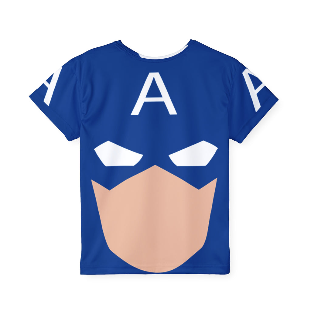 Kids Superhero Jersey – Blue Mask A Front-Print Athletic Tee