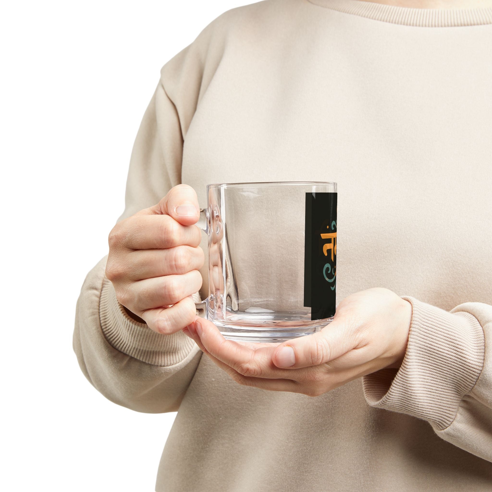 Namaste Glass Mug — 10oz Decorative Hindi Script Coffee Cup