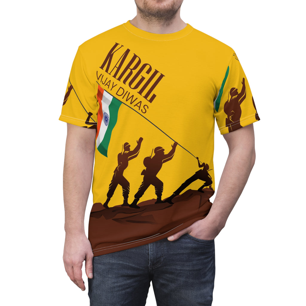 Kargil Vijay Diwas Tribute Tee — Indian Flag Soldiers All-Over Print