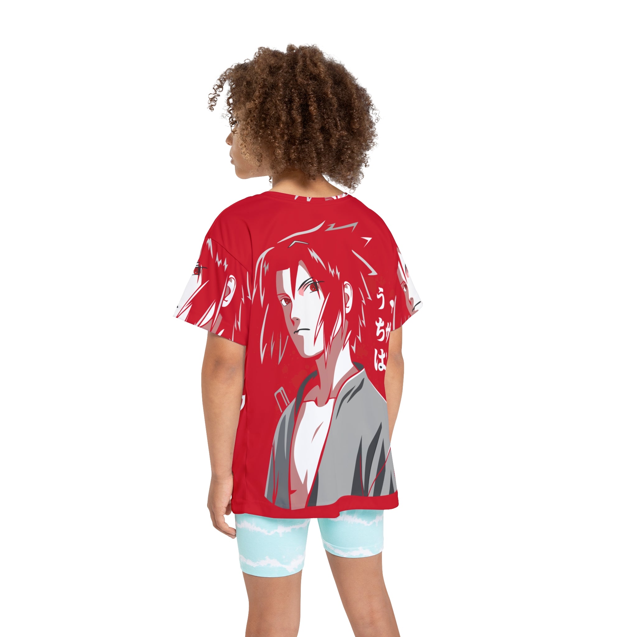 Kids Anime Jersey — Red Sasuke Uchiha Graphic Tee