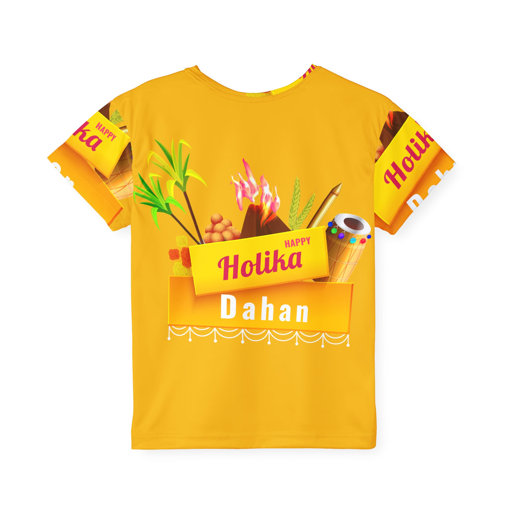 Kids Holika Dahan Festival Jersey — Bright Yellow Holi Sports Tee
