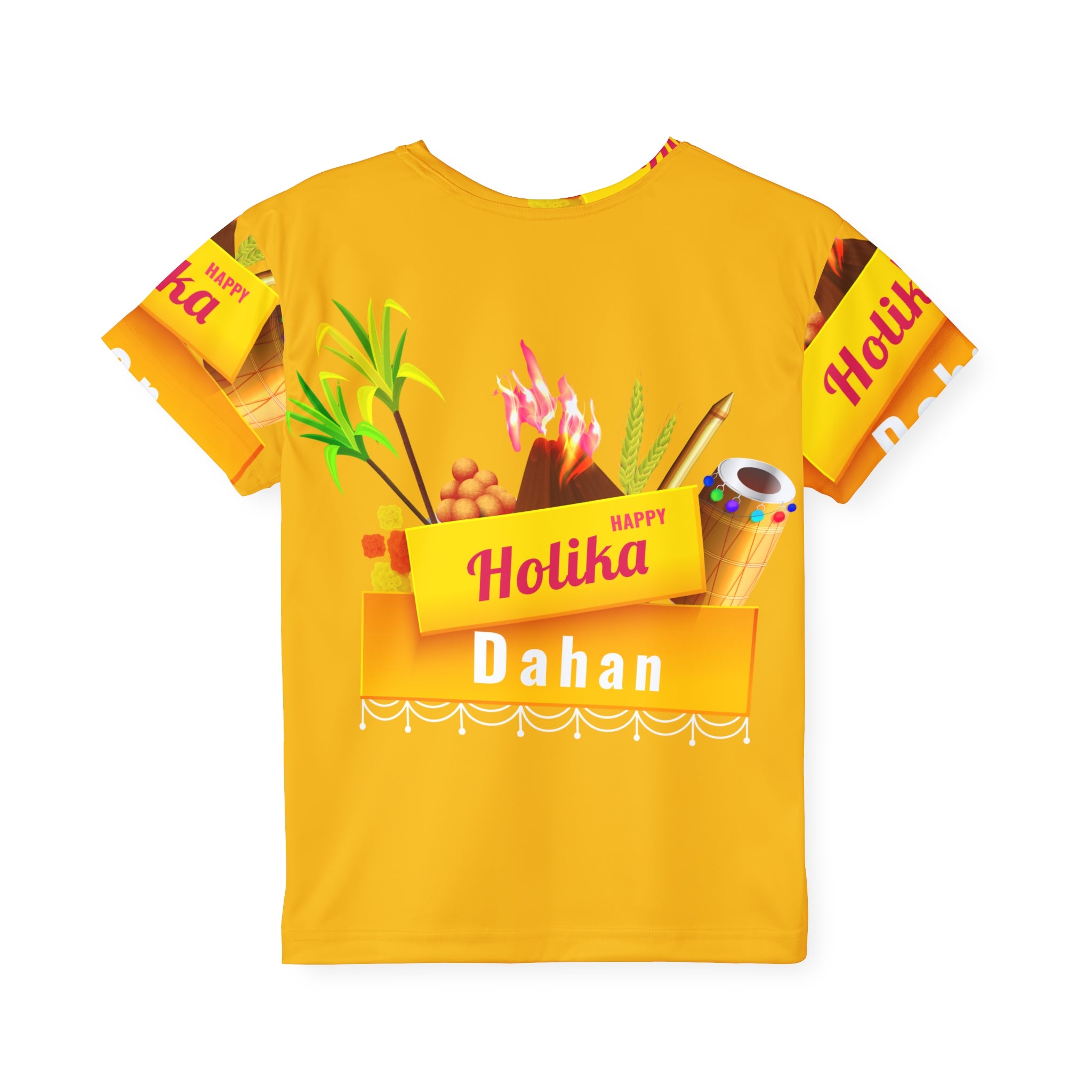 Kids Holika Dahan Festival Jersey — Bright Yellow Holi Sports Tee
