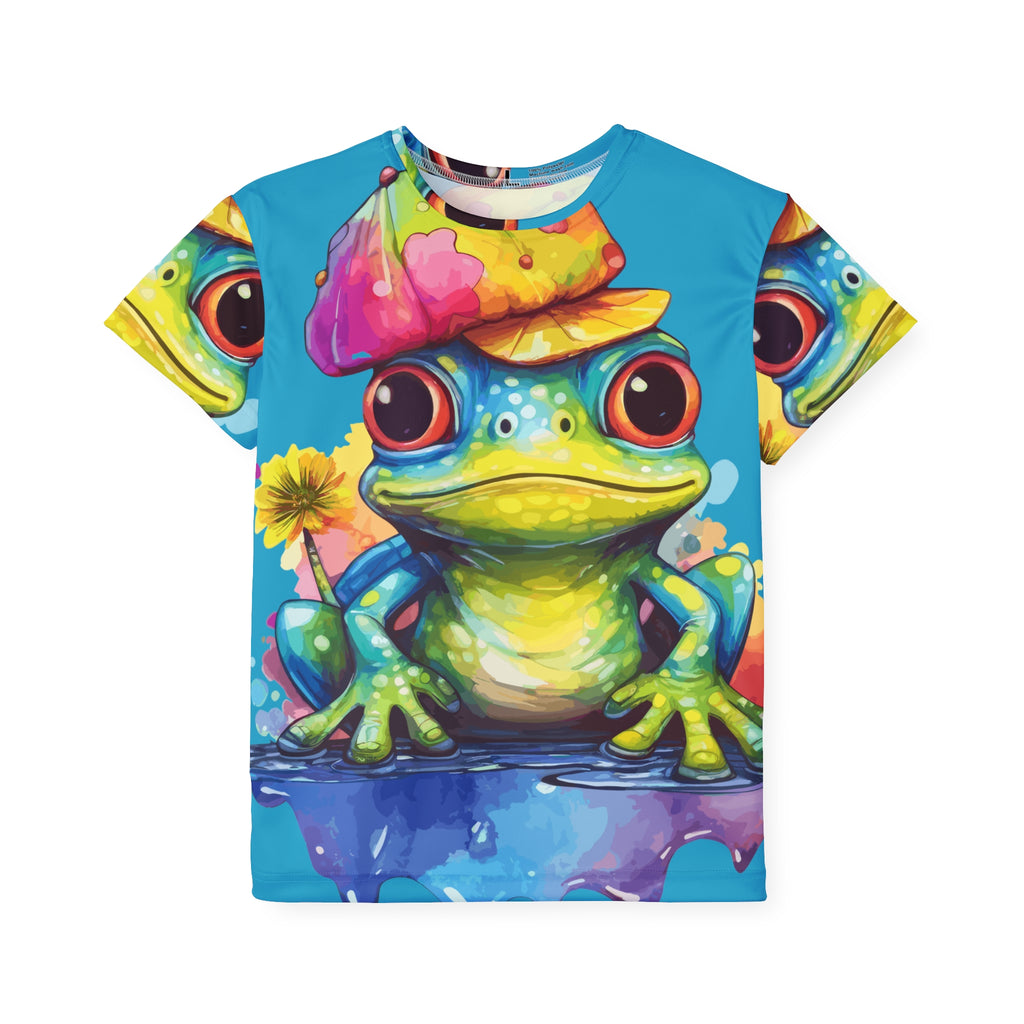 Kids Frog Jersey — Colorful Cartoon Frog All-Over Print Tee