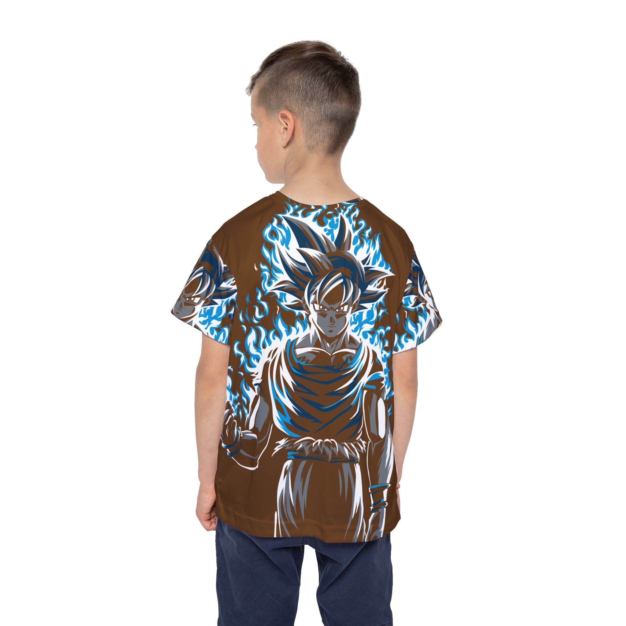 Kids Anime Power Tee — Blue Aura Warrior All-Over Print Jersey