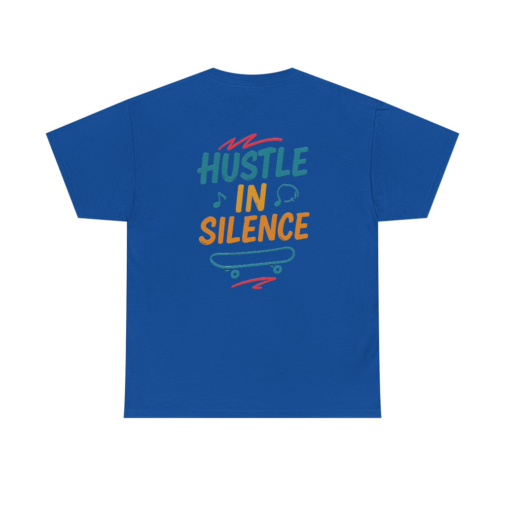 Hustle in Silence Tee - Unisex Heavy Cotton T-Shirt, Skateboarder Gift, Cool Casual Wear, Fitness Shirt, Motivational Apparel
