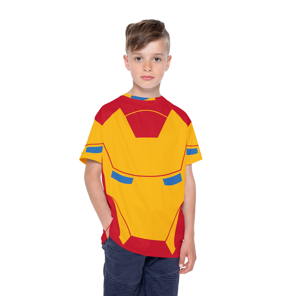 Kids Superhero Jersey — Red & Gold Iron Mask All-Over Print