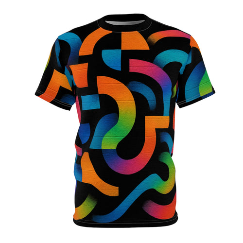 Neon Maze Graphic Tee — Vibrant Abstract All-Over Print T-Shirt