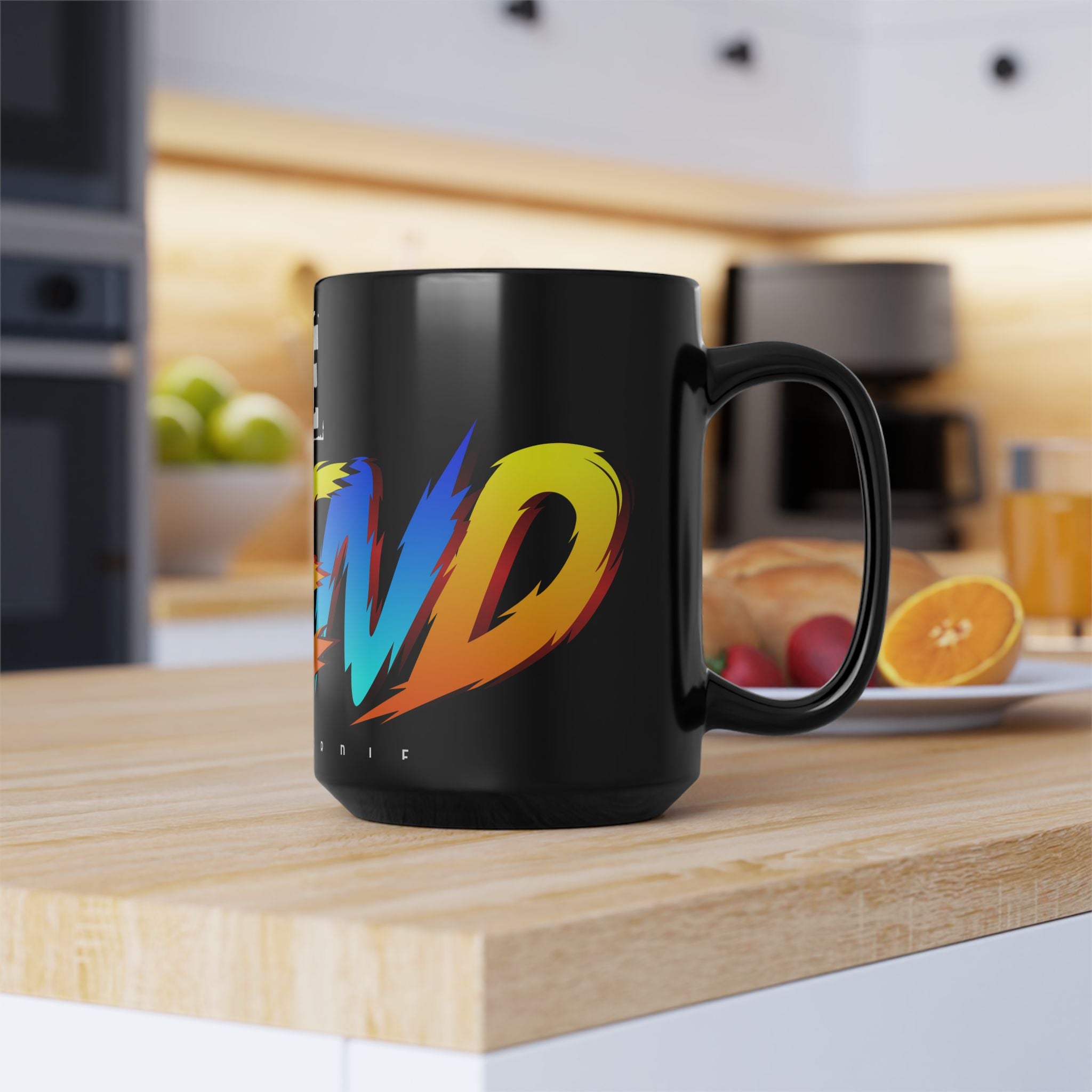 The Legend Bold Script 15oz Black Mug — Colorful Retro Brush Lettering