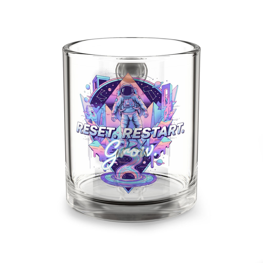 Reset. Restart. Glow. — 10oz Glass Mug with Neon Space Astronaut Design