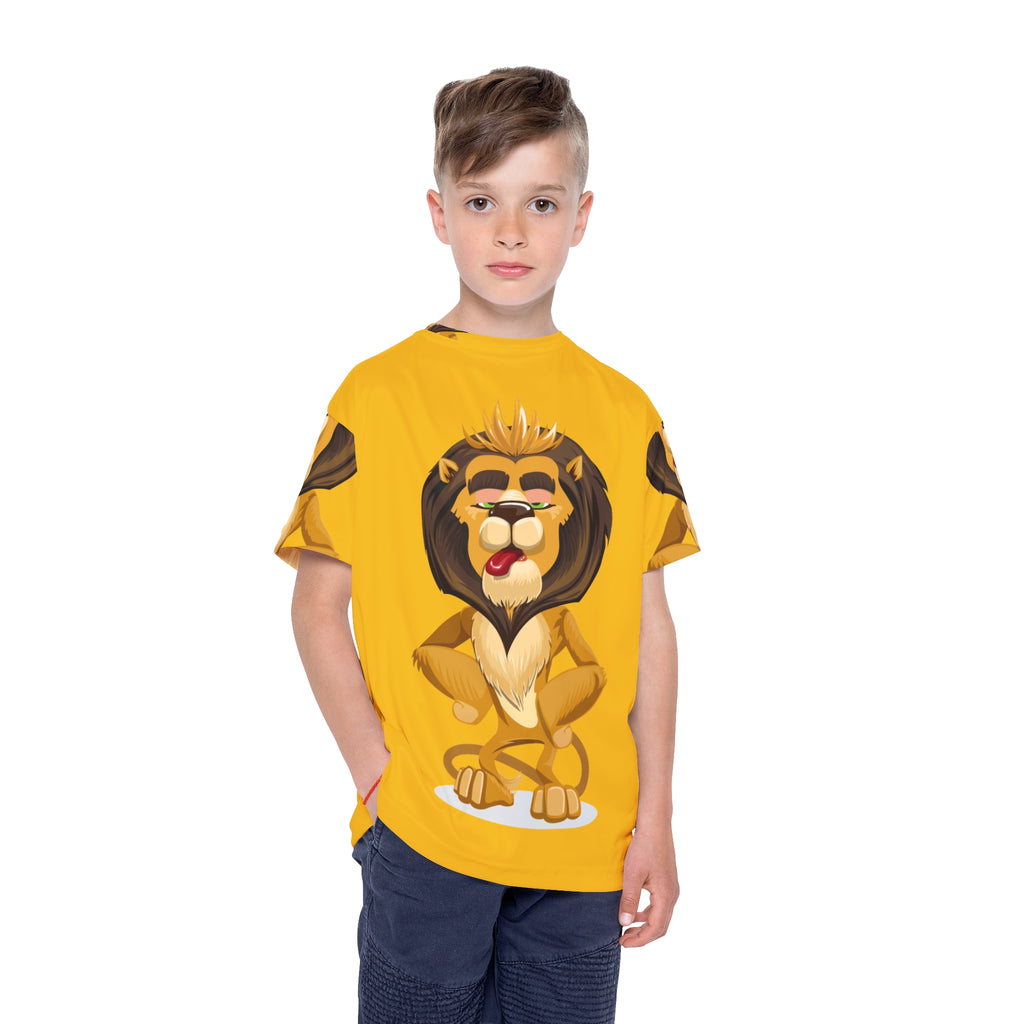 Kids Lion Sports Jersey — Yellow All-Over-Print Kids Athletic Shirt
