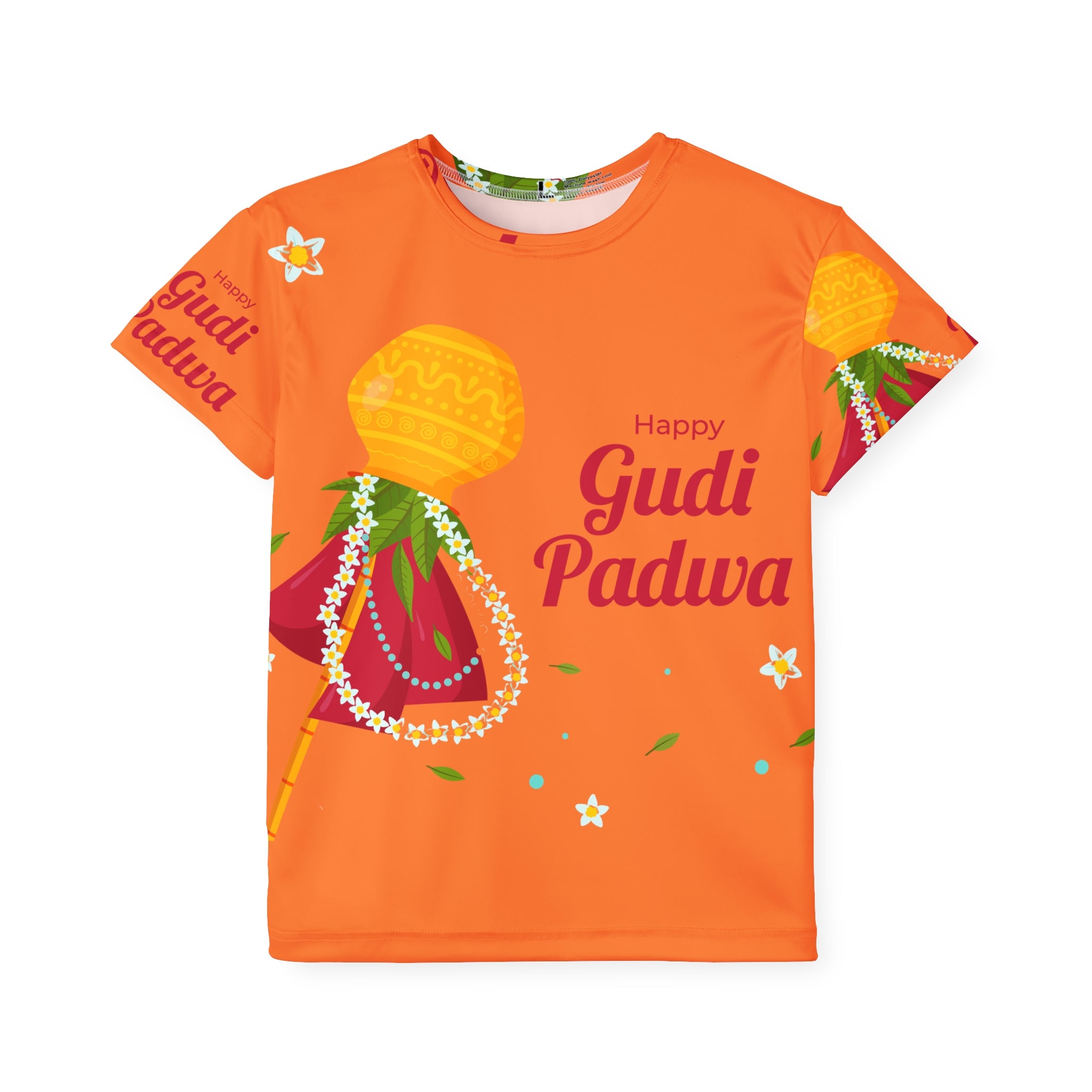 Gudi Padwa Kids Jersey — Bright Orange Festival Tee with 'Happy Gudi Padwa' Design