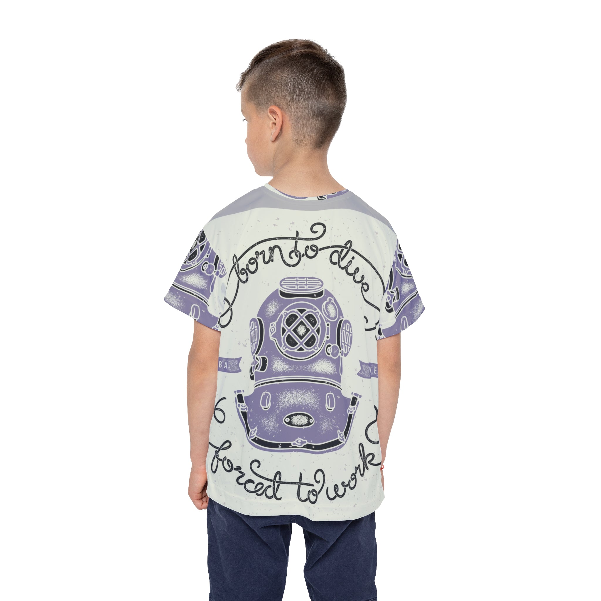 Kids Jersey — "Born to Dive, Forced to Work" Vintage Diving Helmet Tee