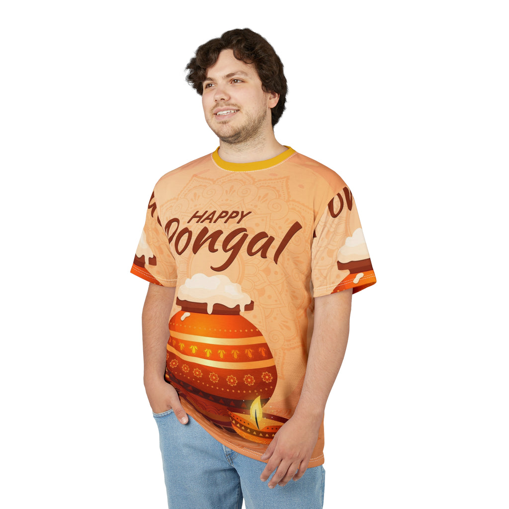 Happy Pongal Festival Tee — Illustrated Pongal Pot & Diyas All-Over Print