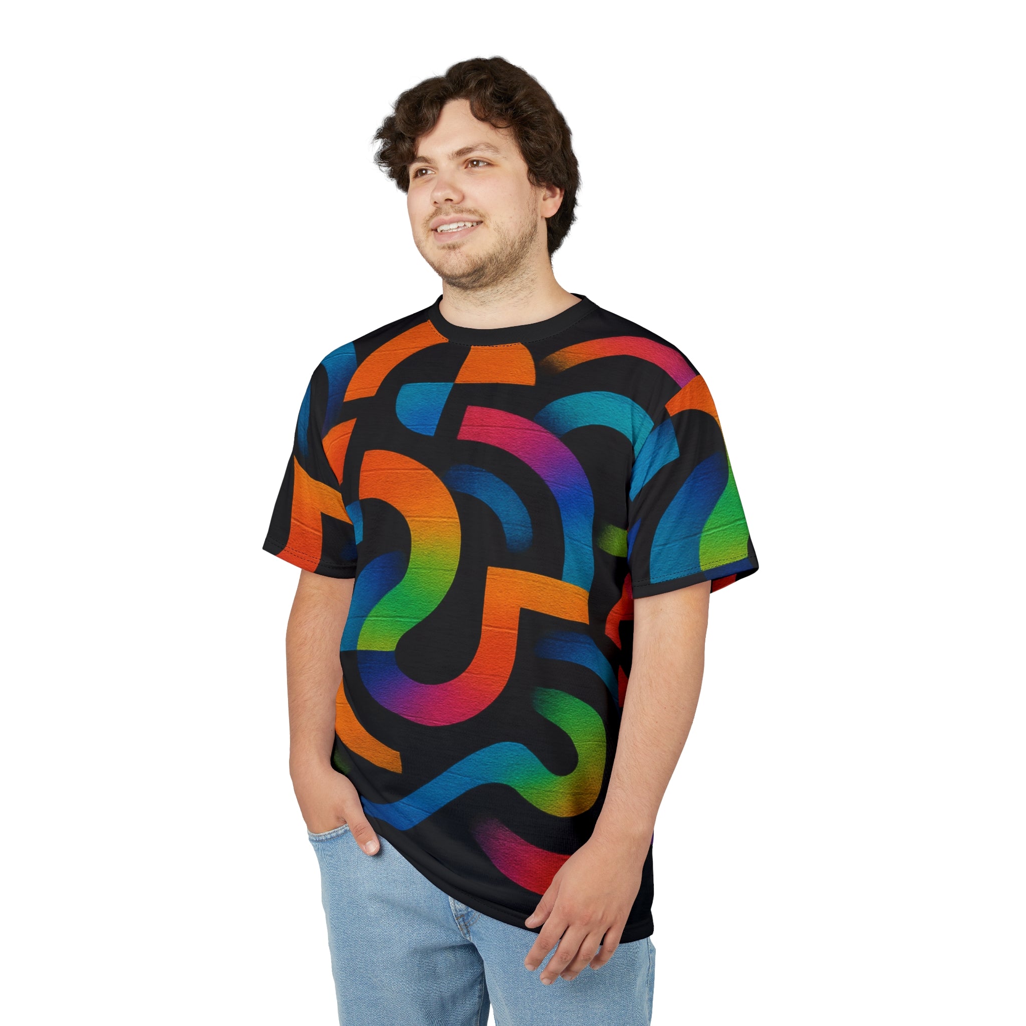 Neon Maze Graphic Tee — Vibrant Abstract All-Over Print T-Shirt