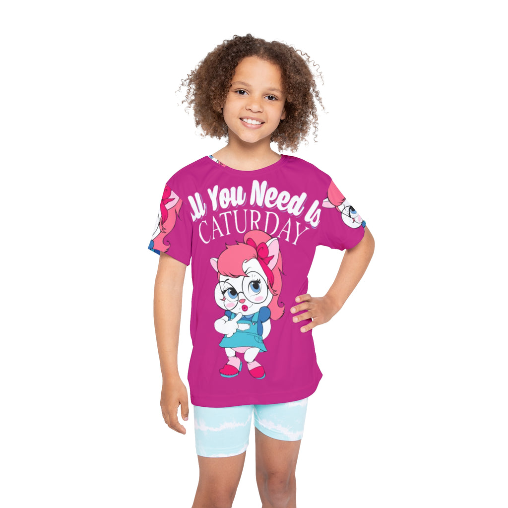 Kids Jersey — "All You Need Is Caturday" Cute Cat Girl Athletic Tee