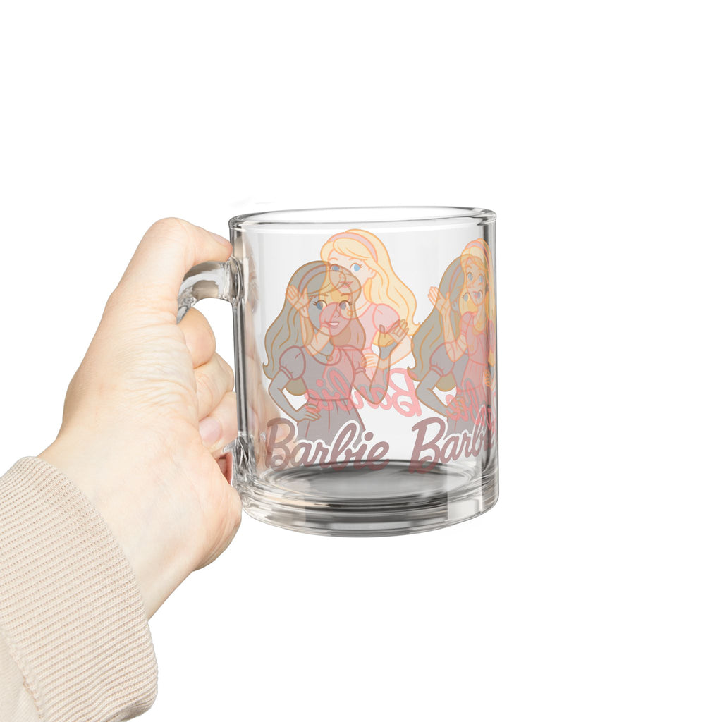 Glass Mug — Retro Blonde Doll Illustration "Barbie" Clear 10oz Coffee Cup