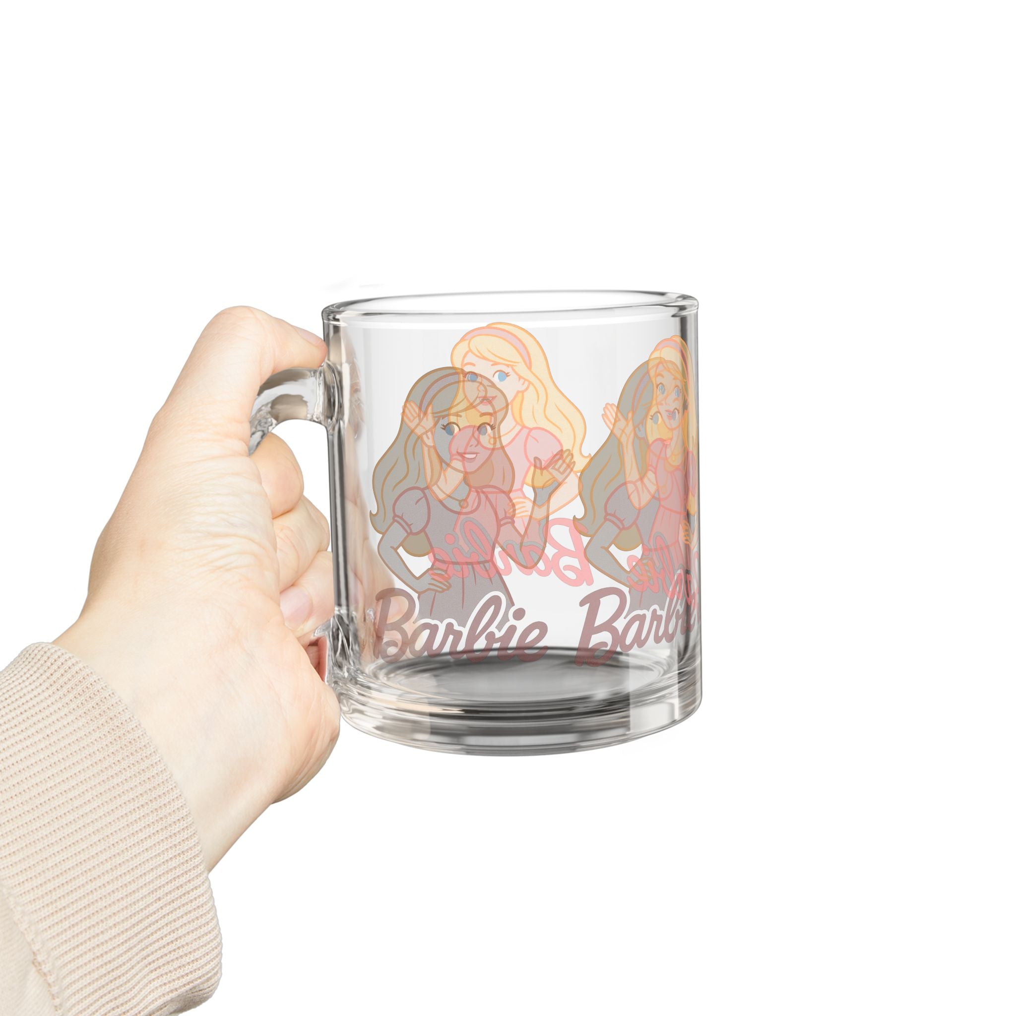 Glass Mug — Retro Blonde Doll Illustration "Barbie" Clear 10oz Coffee Cup