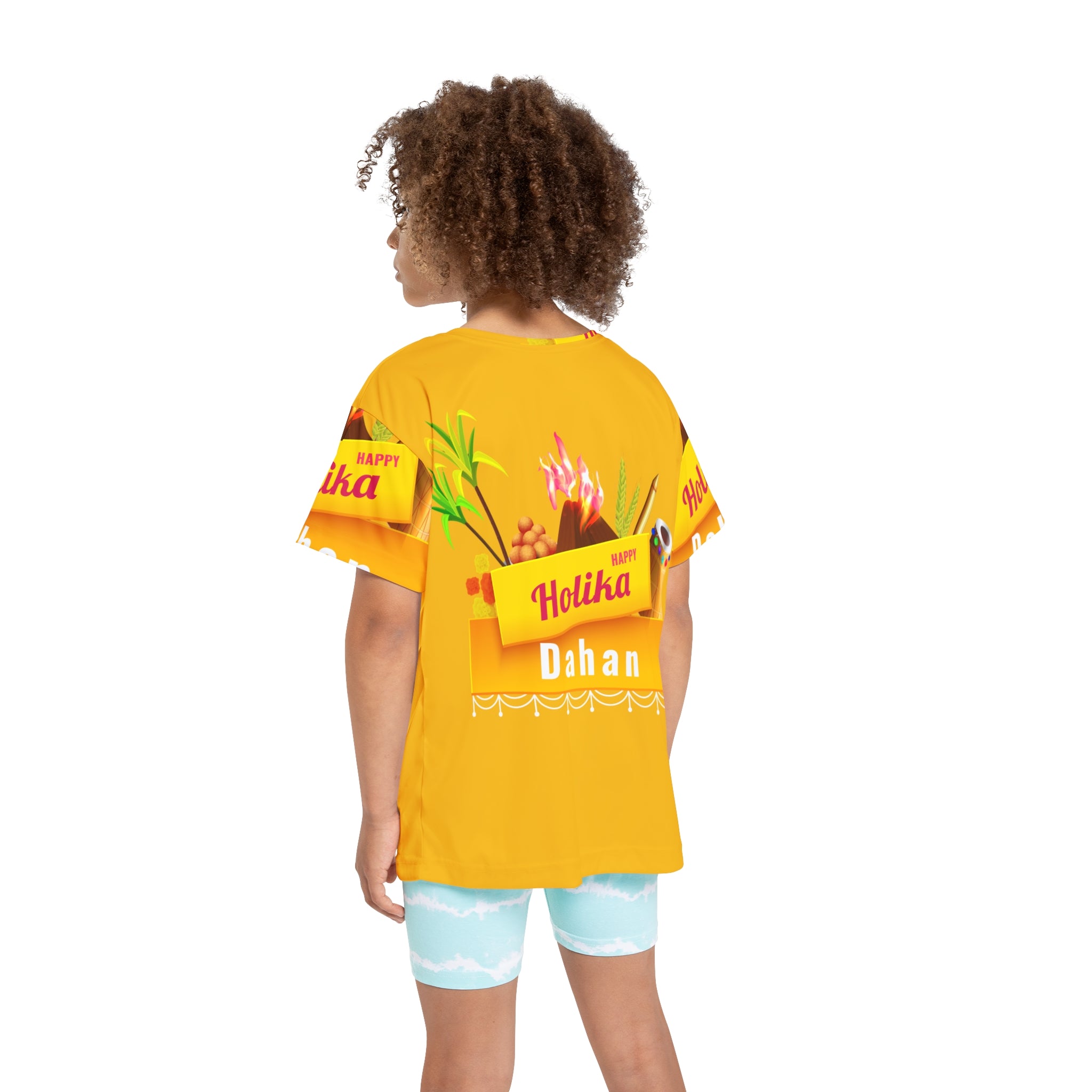 Kids Holika Dahan Festival Jersey — Bright Yellow Holi Sports Tee