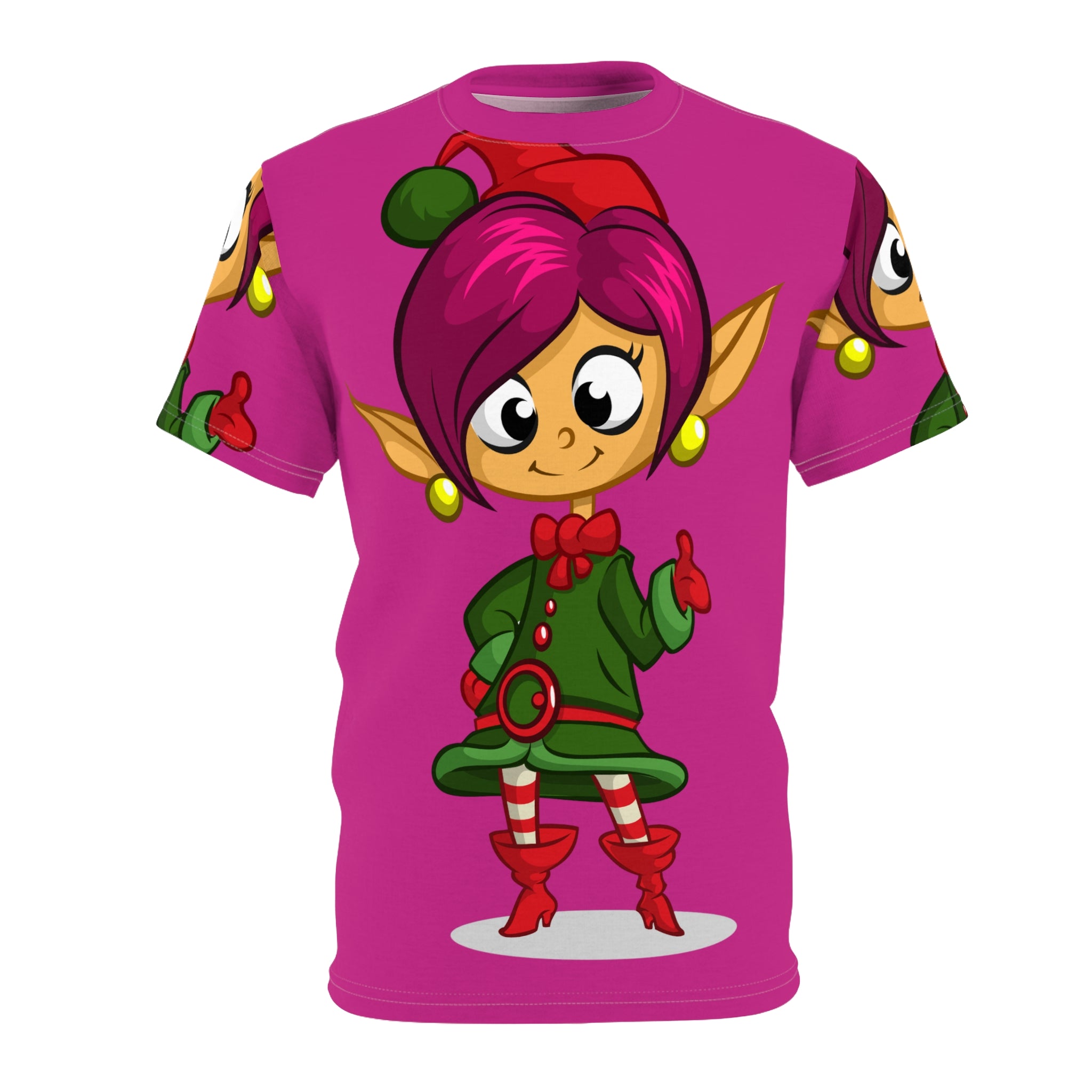 Cute Christmas Elf Tee — Pink Holiday Elf All-Over Print Shirt