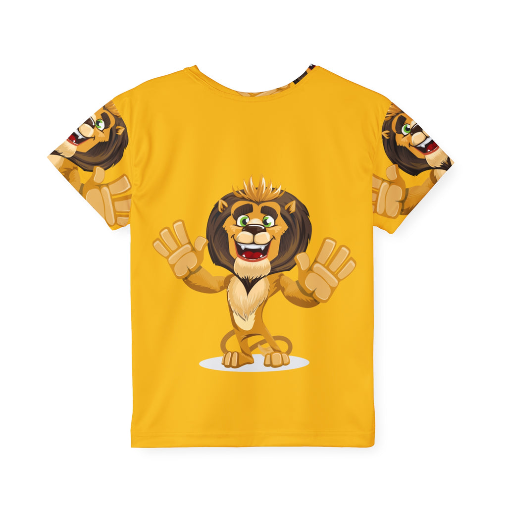 Kids Lion Sports Jersey — Bright Yellow All-Over-Print Tee for Active Play