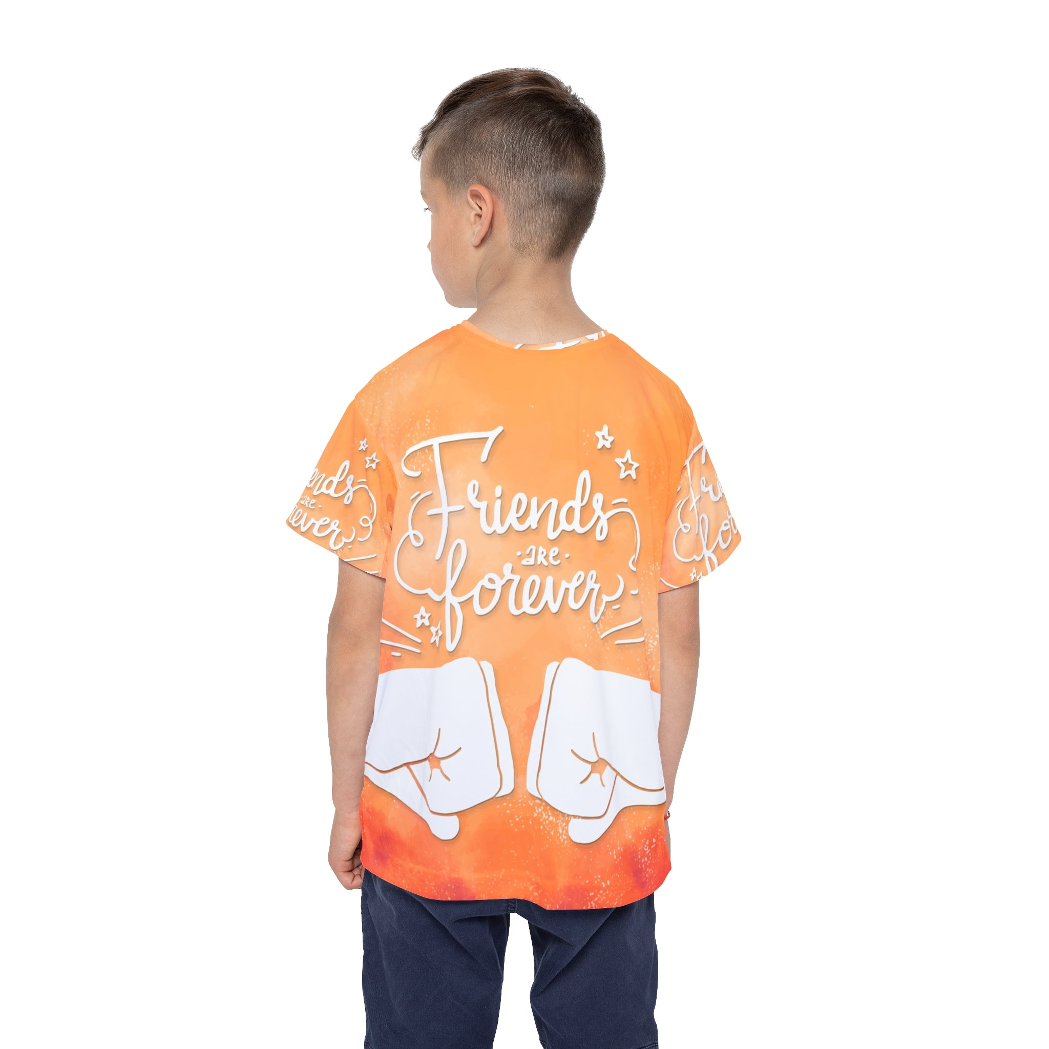 Kids Tee — "Friends Are Forever" Orange Fist-Bump Graphic