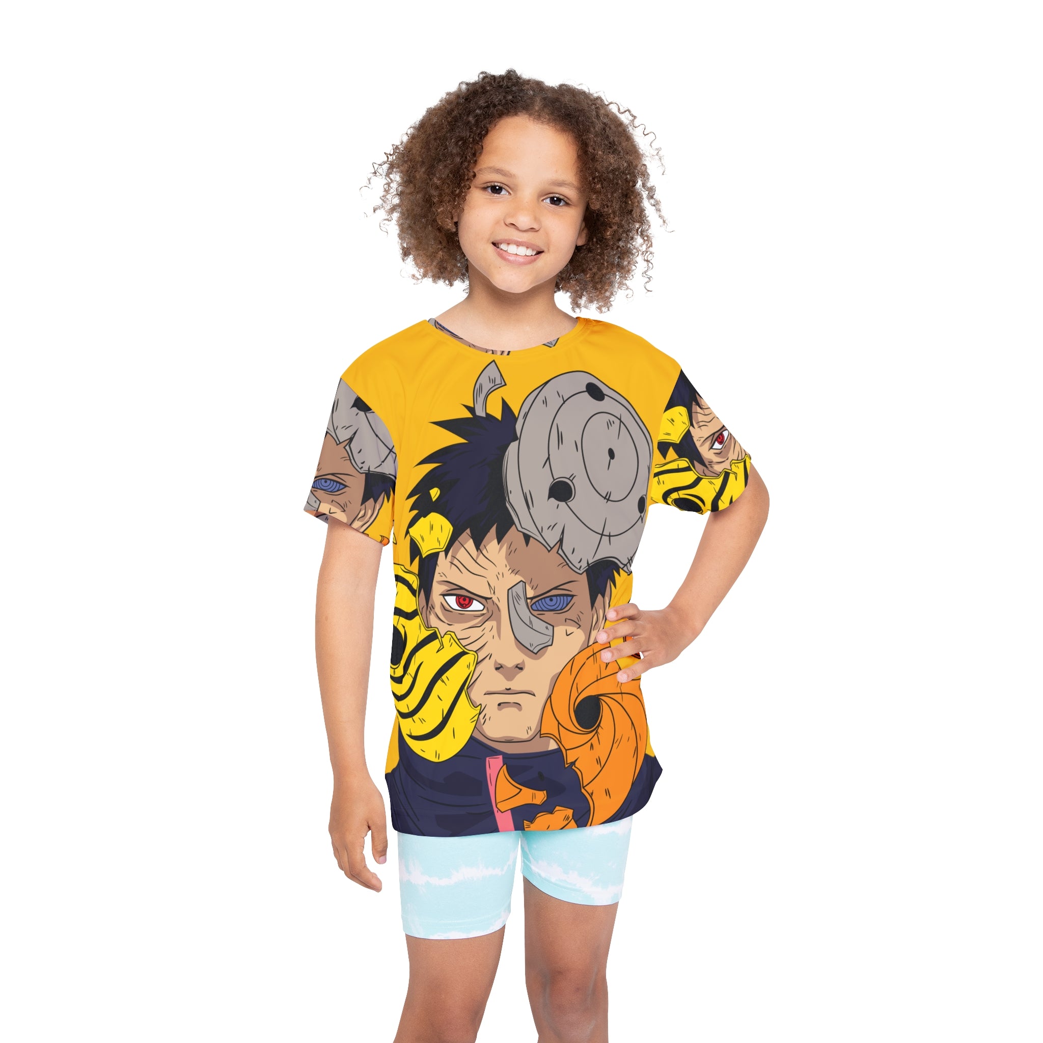 Kids Anime Soccer Jersey — Yellow Ninja Mask Design (All-Over Print)