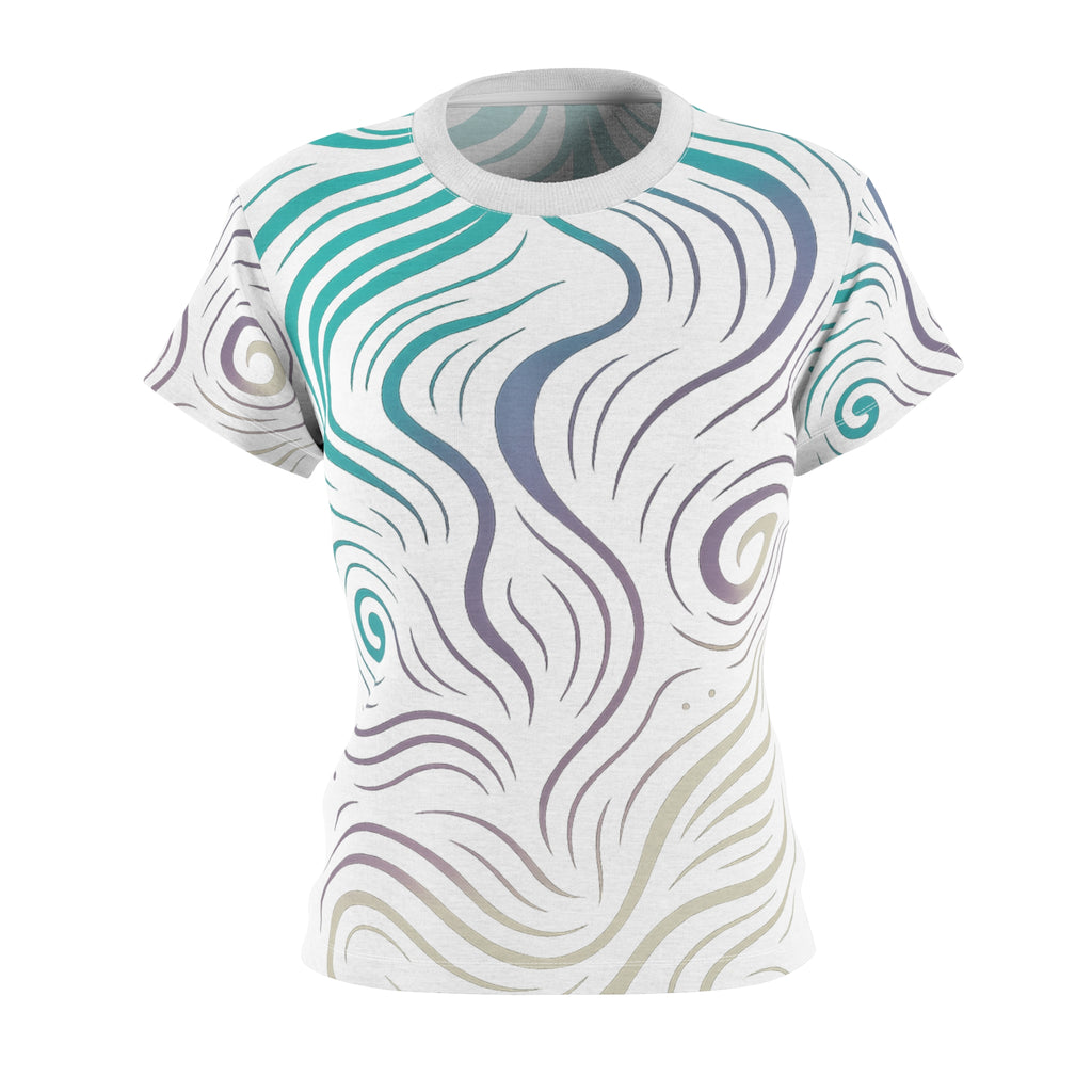 Whimsical Swirl Women's Cut & Sew Tee, Unique Patterned T-Shirt, Casual Outfit, Gift for Her, Summer Style, Boho Fashion
