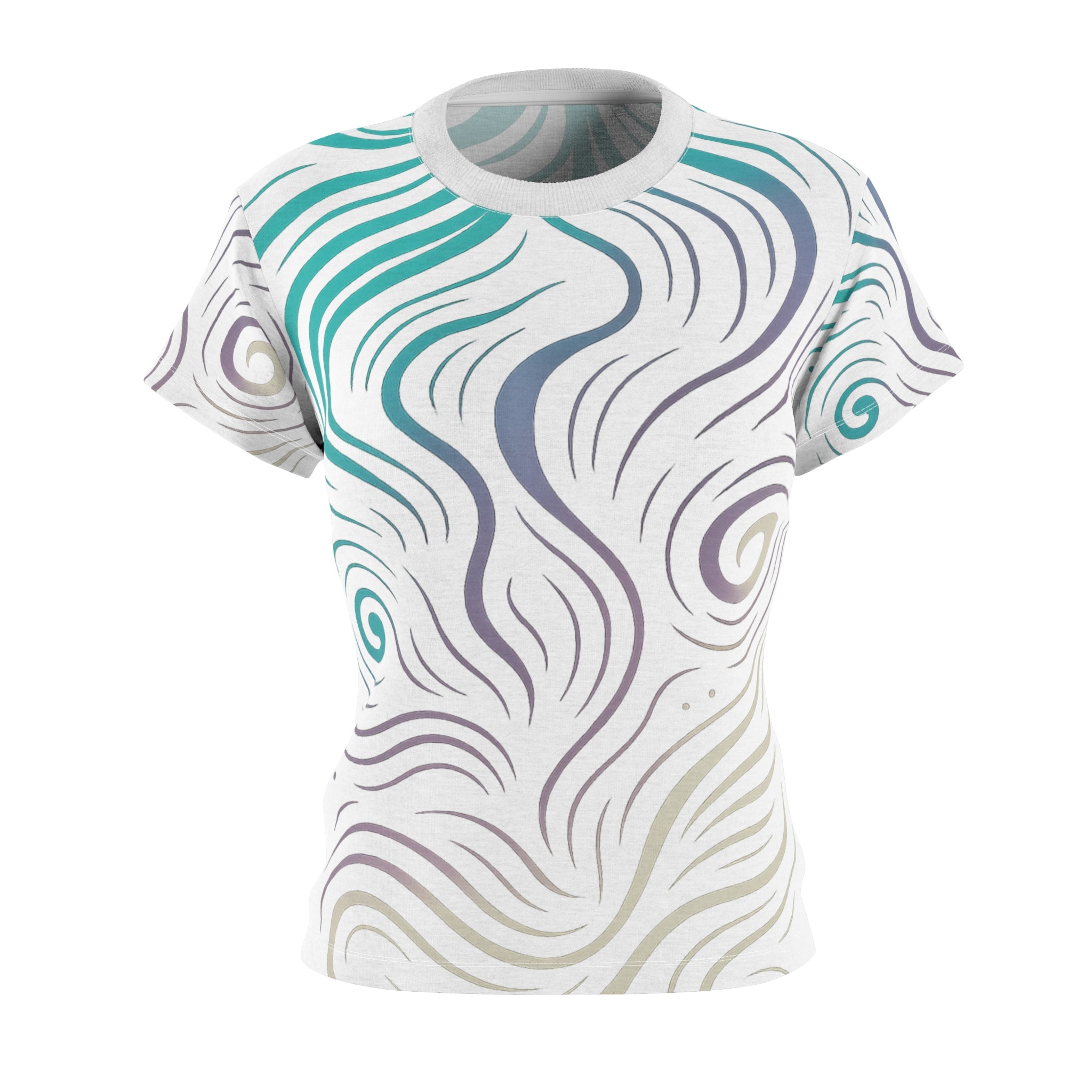 Whimsical Swirl Women's Cut & Sew Tee, Unique Patterned T-Shirt, Casual Outfit, Gift for Her, Summer Style, Boho Fashion