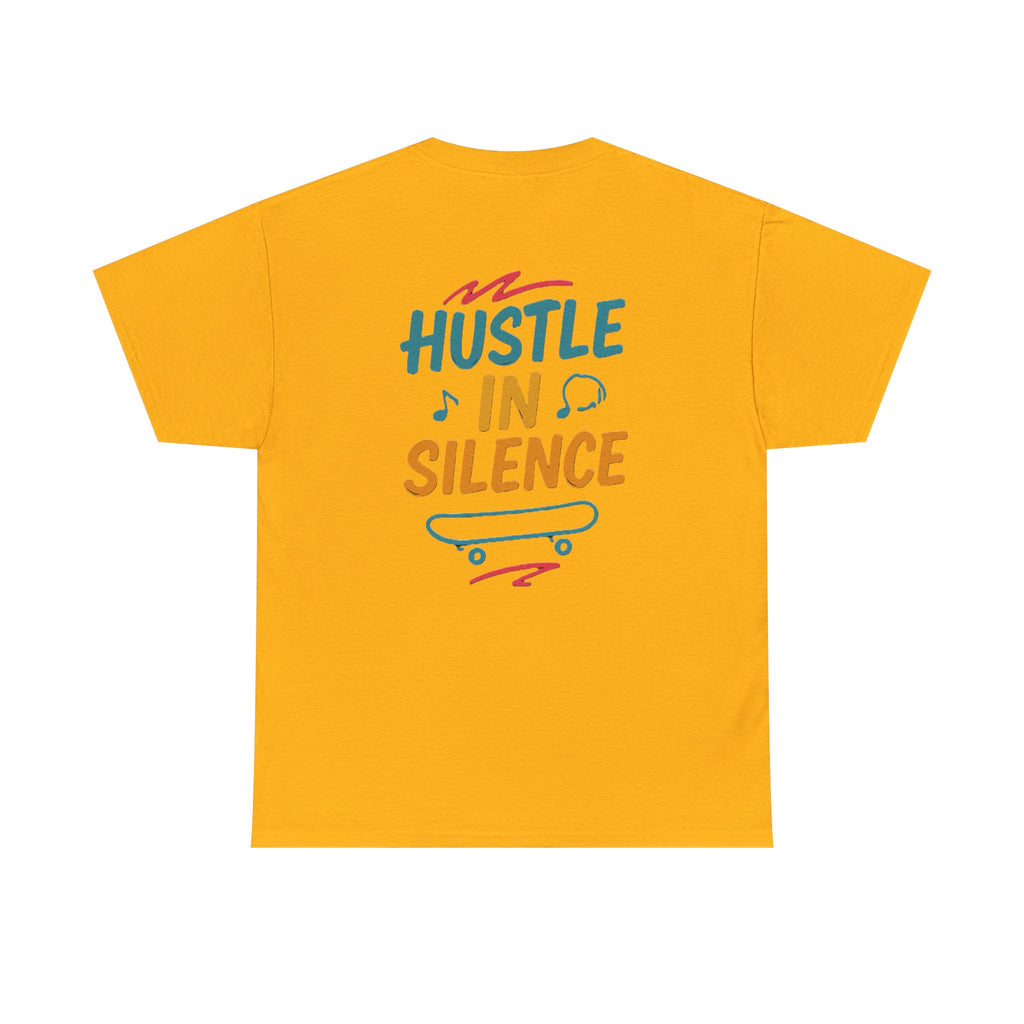 Hustle in Silence Tee - Unisex Heavy Cotton T-Shirt, Skateboarder Gift, Cool Casual Wear, Fitness Shirt, Motivational Apparel
