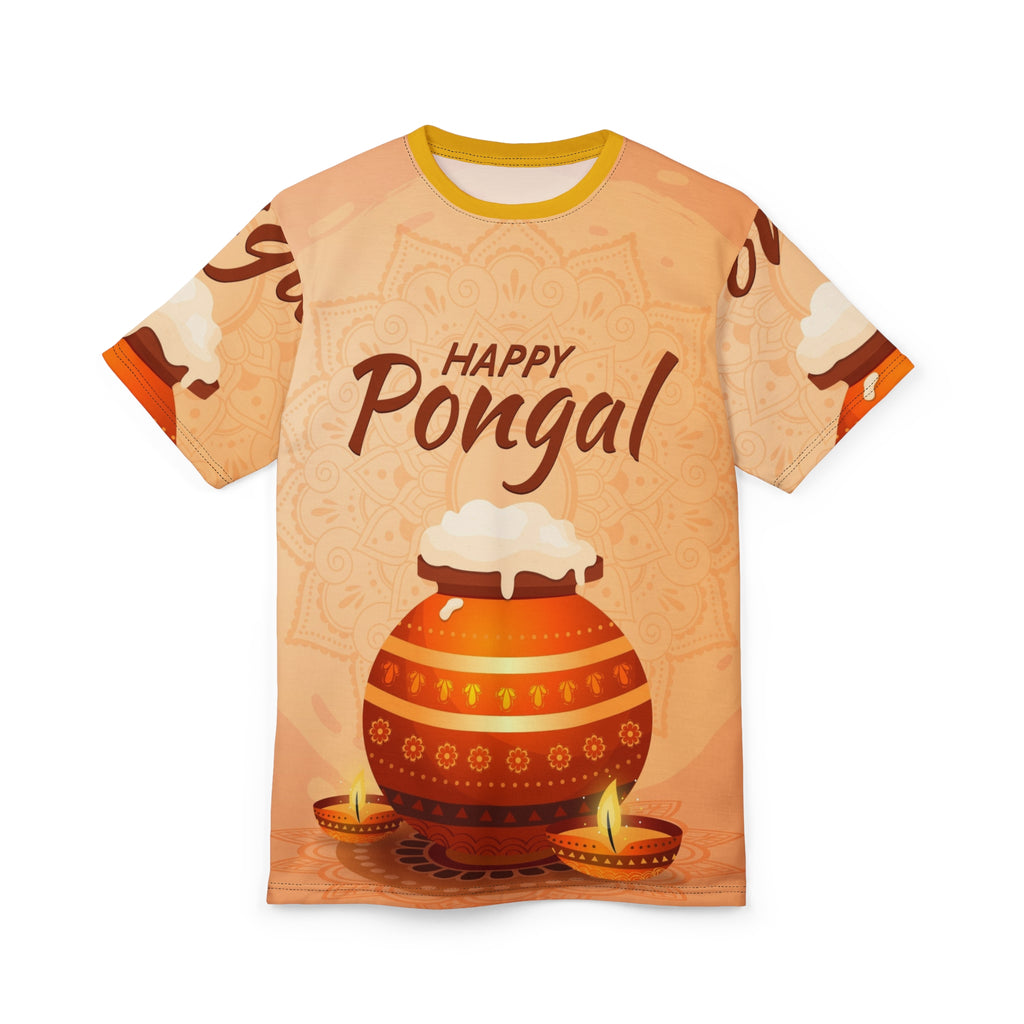 Happy Pongal Festival Tee — Illustrated Pongal Pot & Diyas All-Over Print