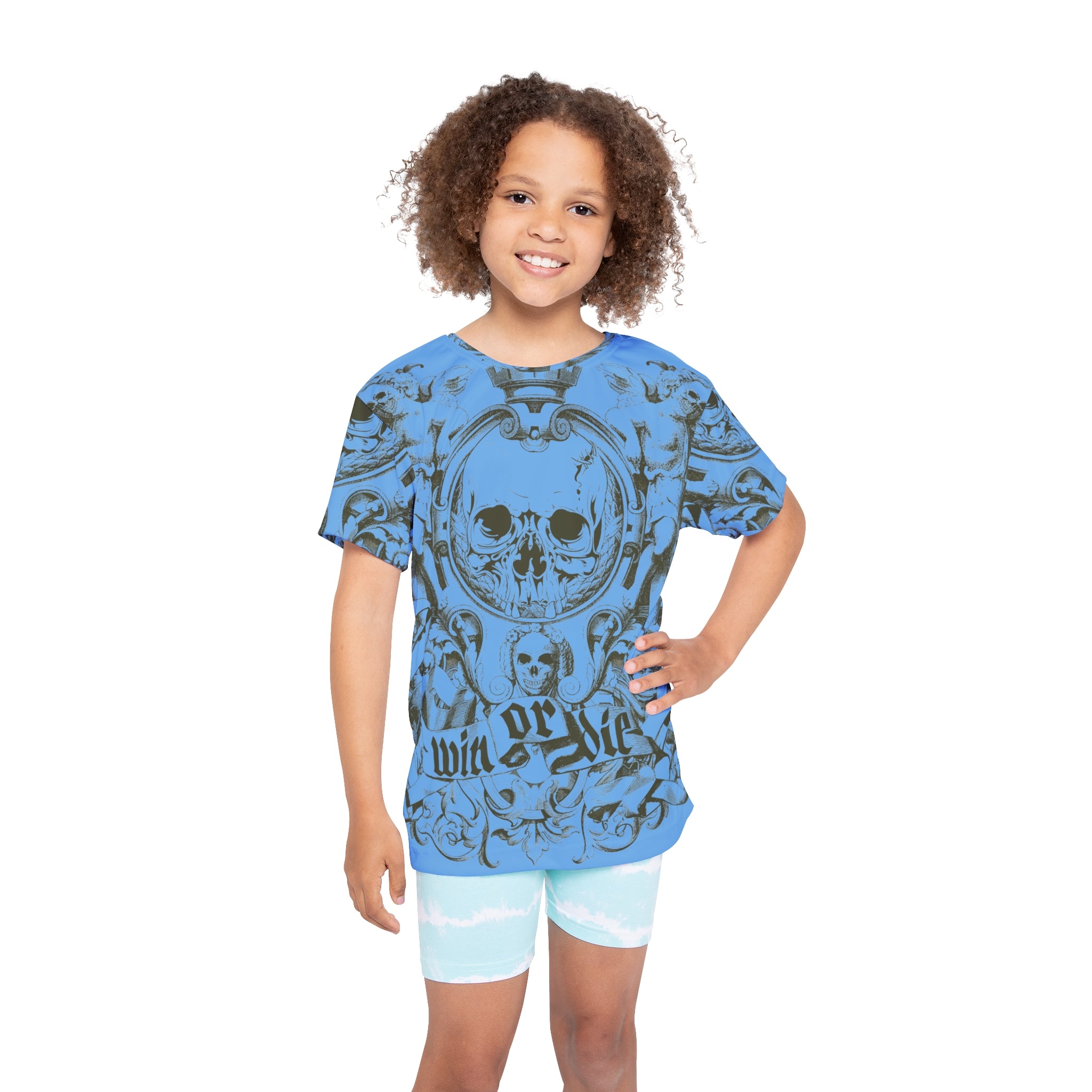 Kids Jersey — Blue Skull 'Win or Die' All-Over Print