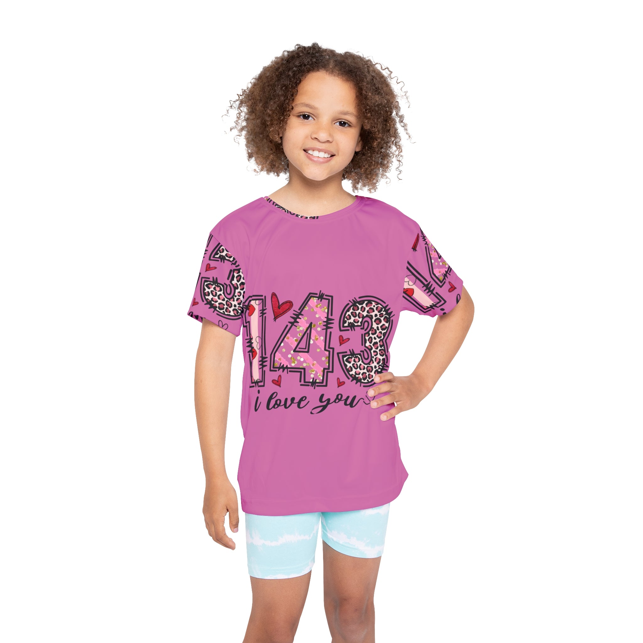 Kids Jersey – Pink "143 I Love You" All-Over Print Sports Tee