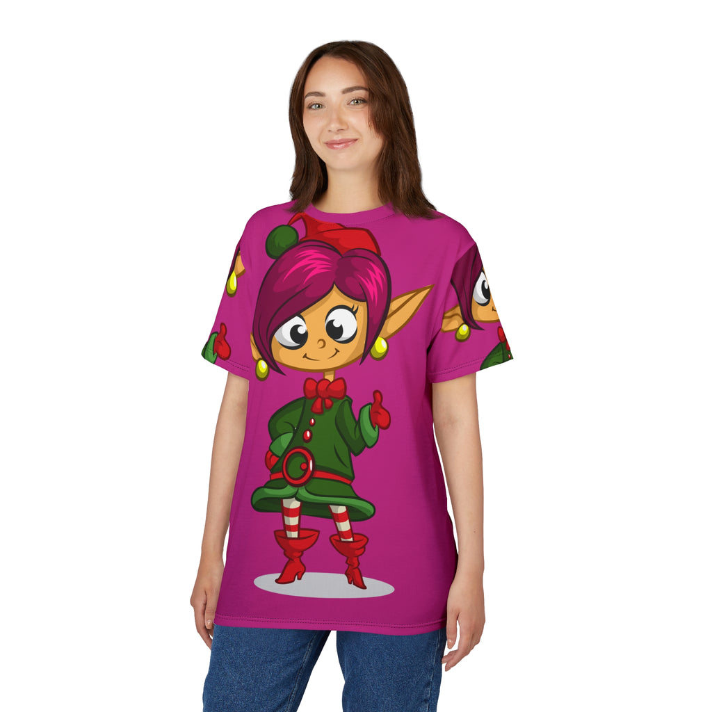 Cute Christmas Elf Tee — Pink Holiday Elf All-Over Print Shirt