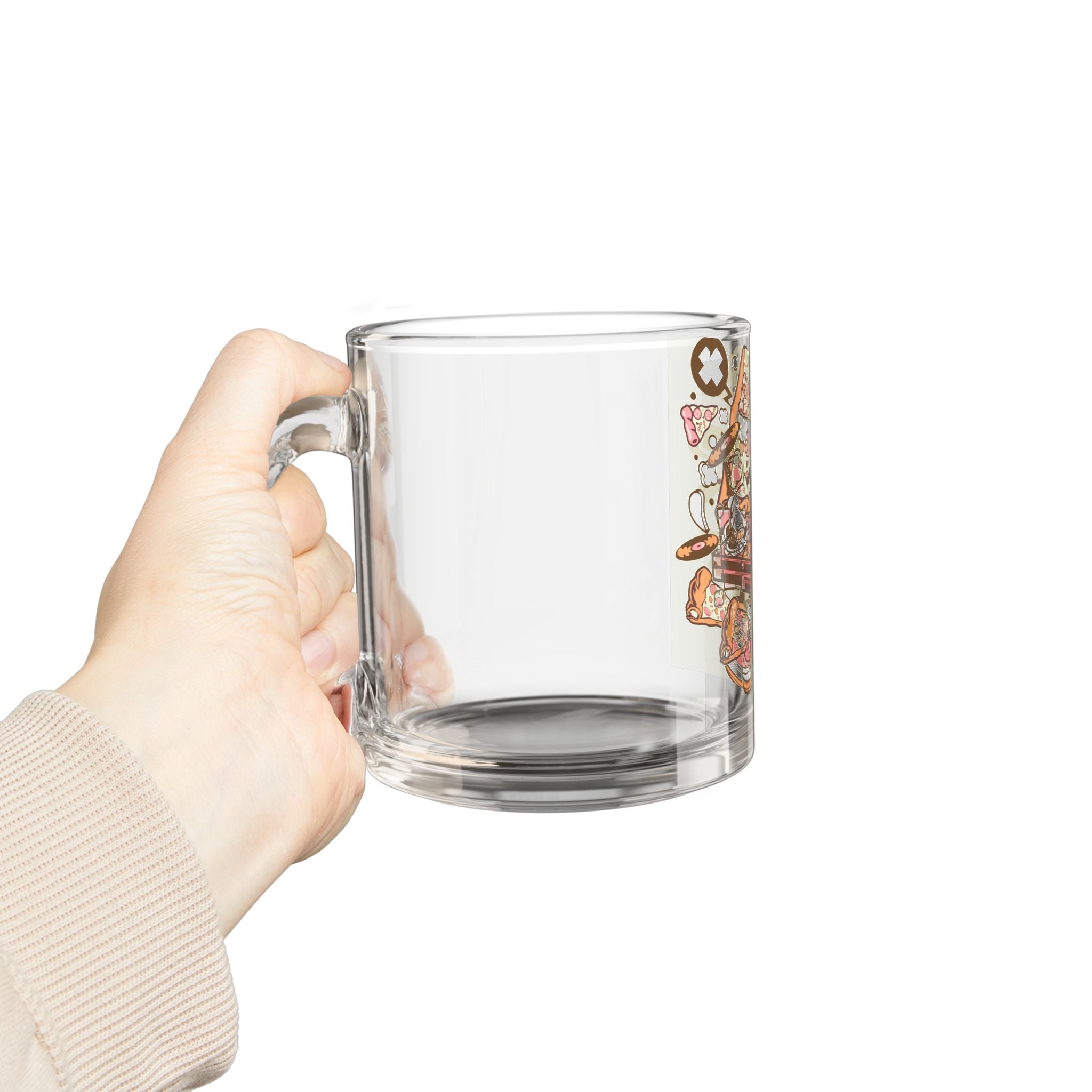 Glass Mug — Retro Pizza DJ Cartoon 10oz