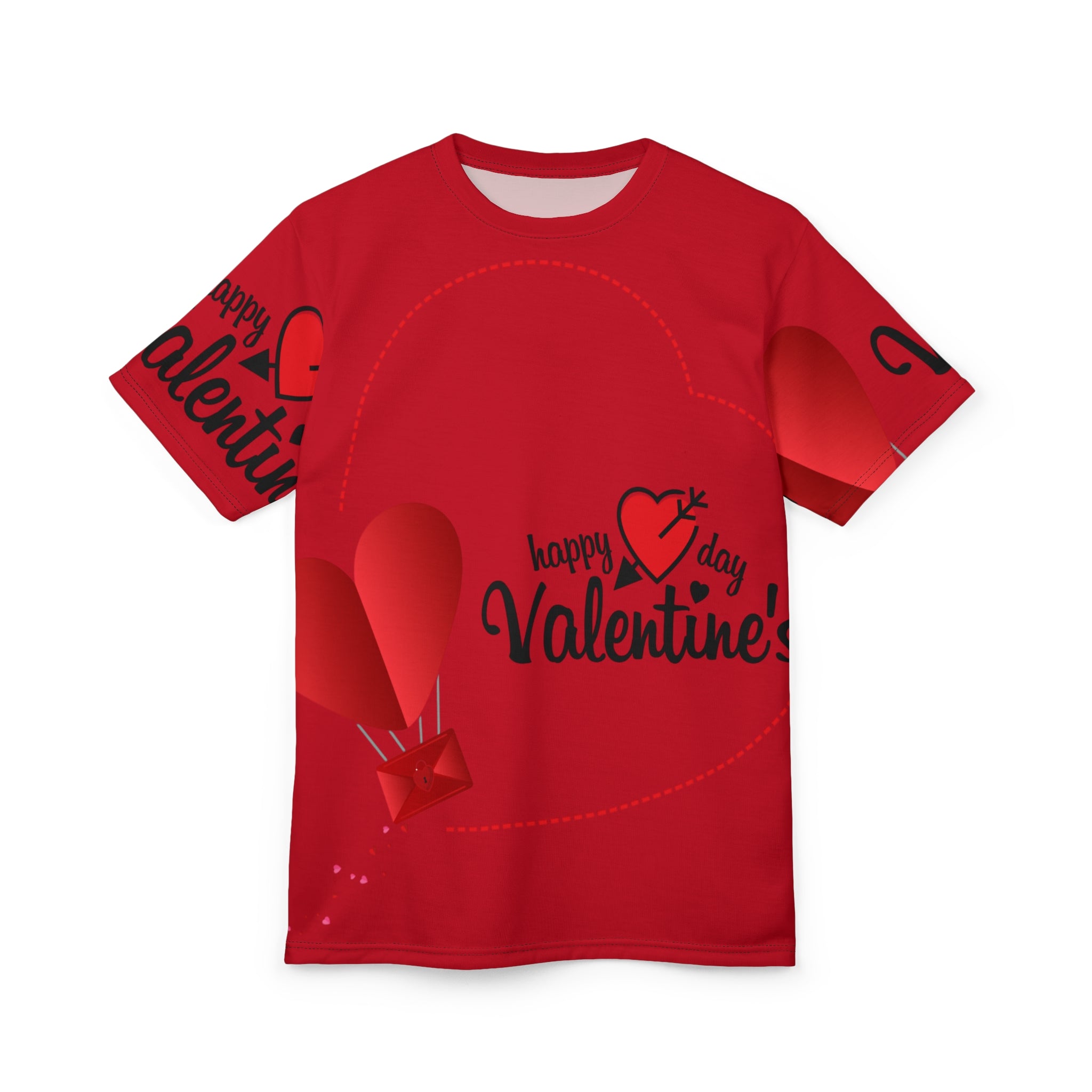 Valentine's Day Red Tee — "Happy Valentine's Day" Heart Balloon Shirt