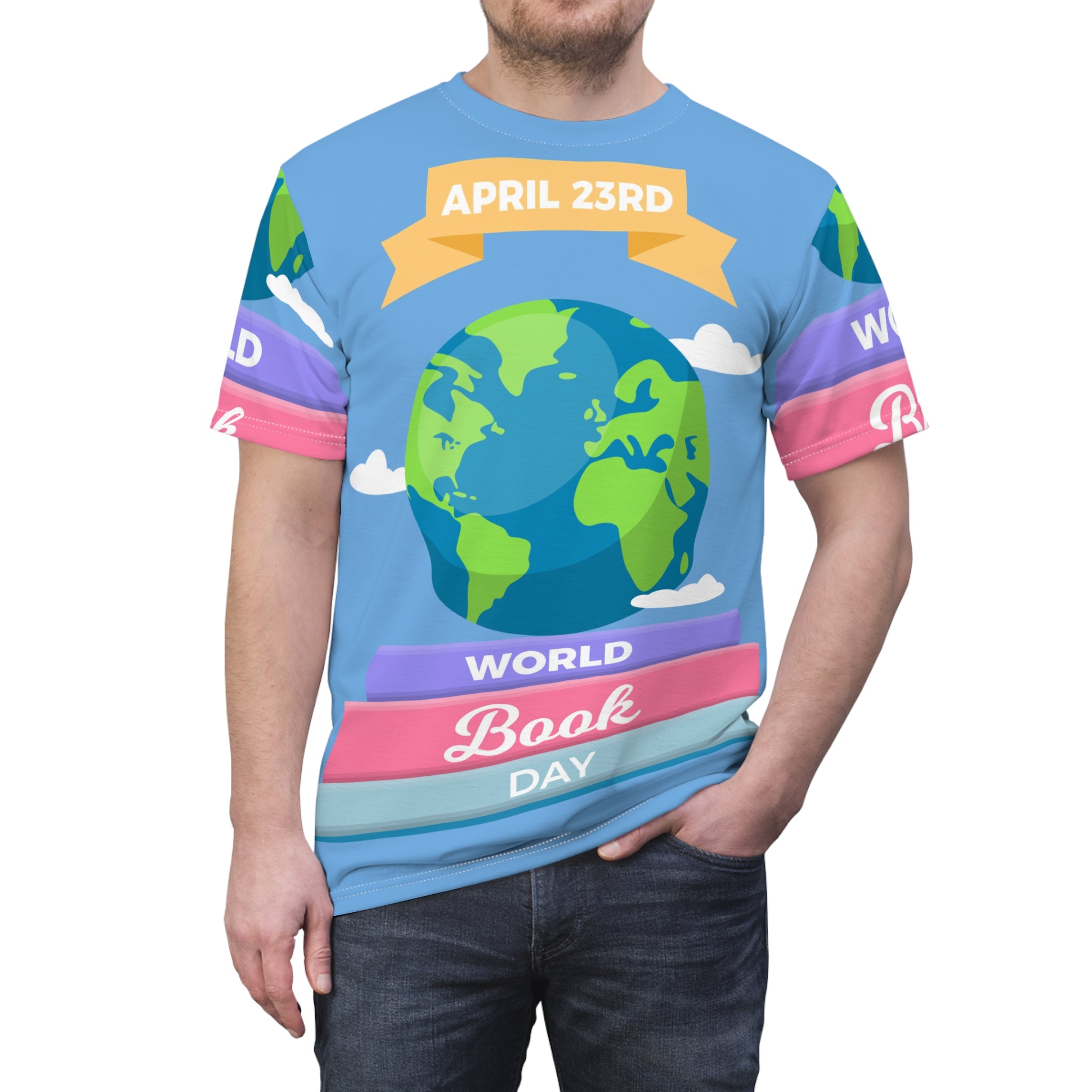 World Book Day Tee — April 23rd Illustrated Globe & Books Shirt