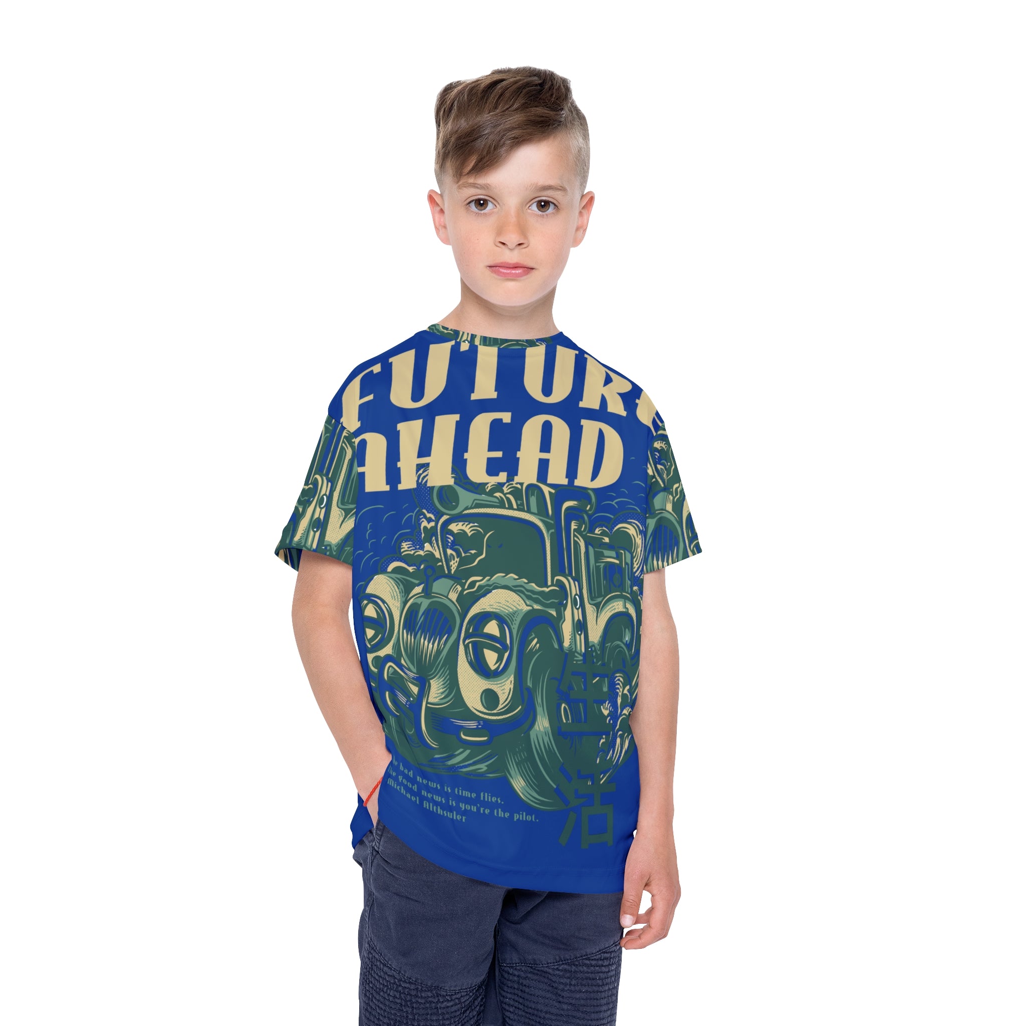 Kids Jersey — "Future Ahead" Vintage Car Graphic All-Over Print